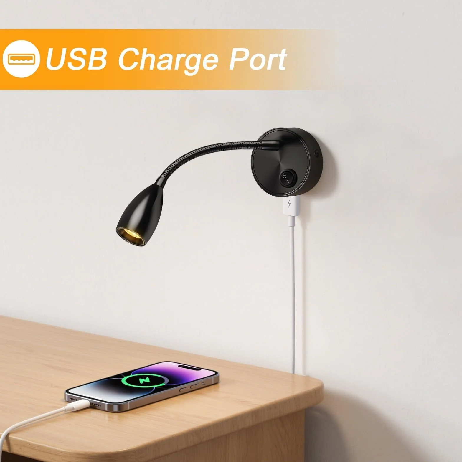 ERWEY 2er LED Lampa do czytania 12V Camper, 3W 3000K Lampa ścienna Lampa Łóżkowa z elastyczną gęsią szyją i portem ładowania USB DC12-24V Spot do łodzi, jachtu, vana oświetlenie wnętrza, czarny