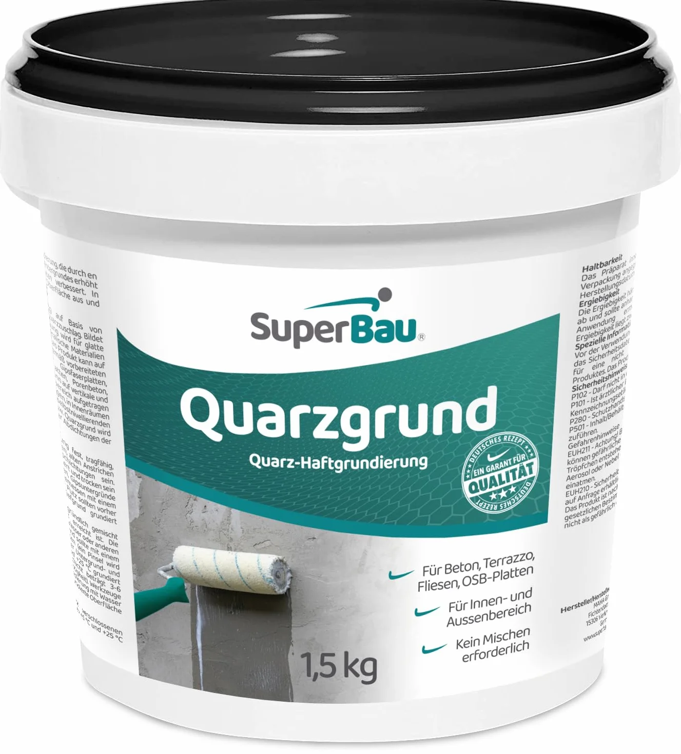 Grunt Kwarcowy 1,5kg Szczepny (ok 5m²) Biały Podkład gruntujący do tynku, betonu, drewna, płyt OSB, z piaskiem kwarcowym do stosowania na zewnątrz i wewnątrz