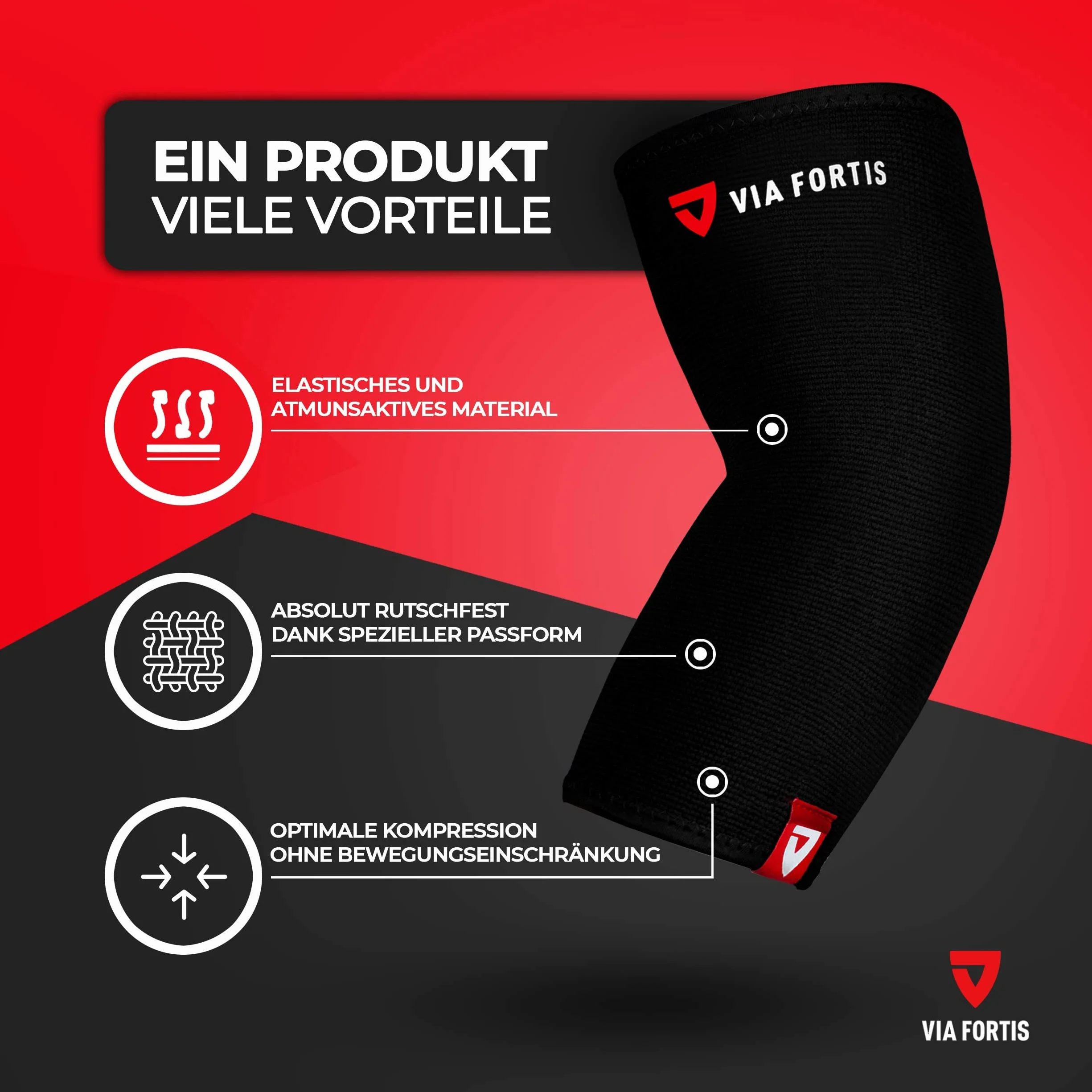 VIA FORTIS® Bandaż łokciowy - Utrzymuje staw łokciowy i mięśnie (Unisex) - Na zapalenie ścięgien - zapalenie stawów - jako bandaż do łokcia tenisowego - Ramię golfowe