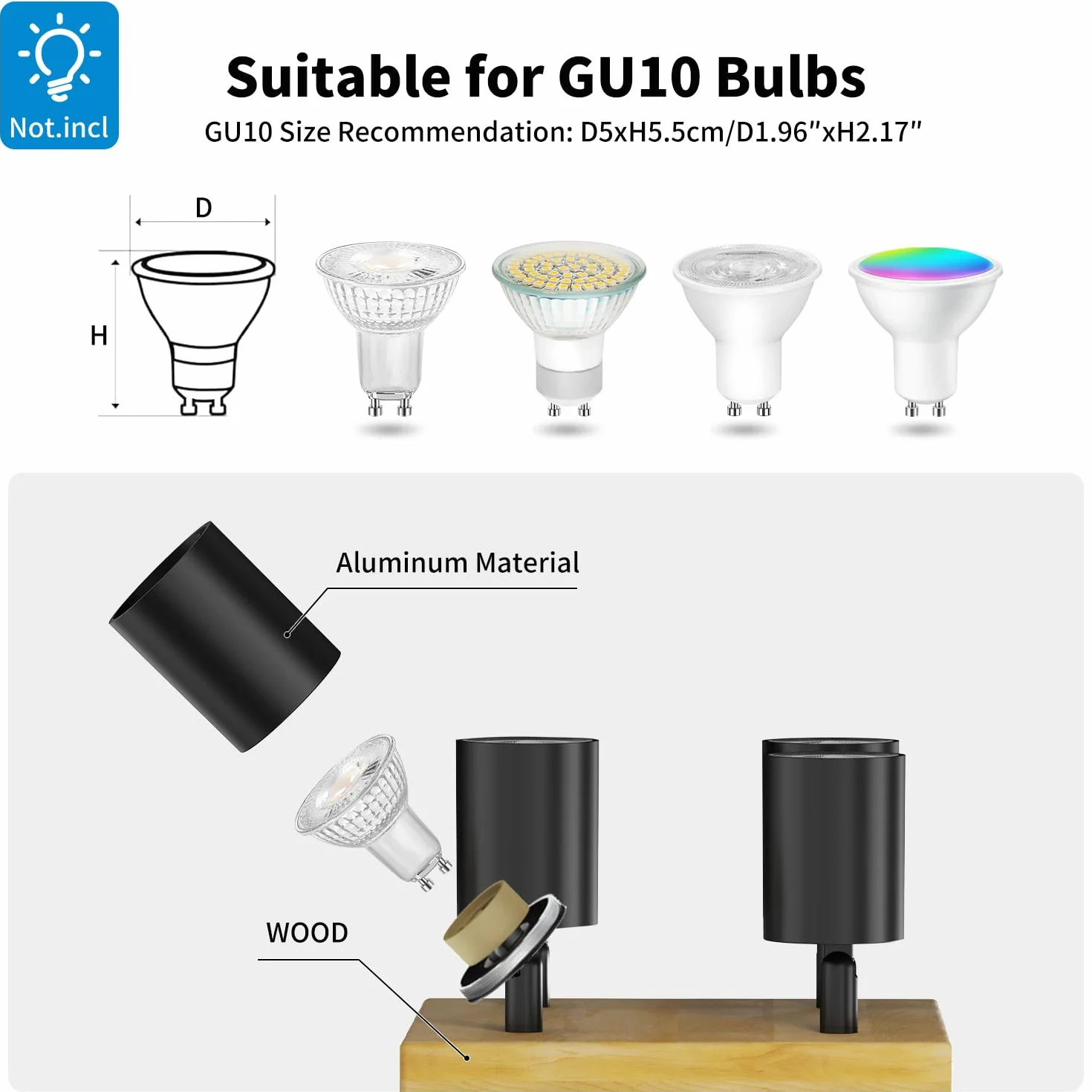 LVWIT Lampa sufitowa LED GU10 4 reflektory czarna drewniana kwadratowa