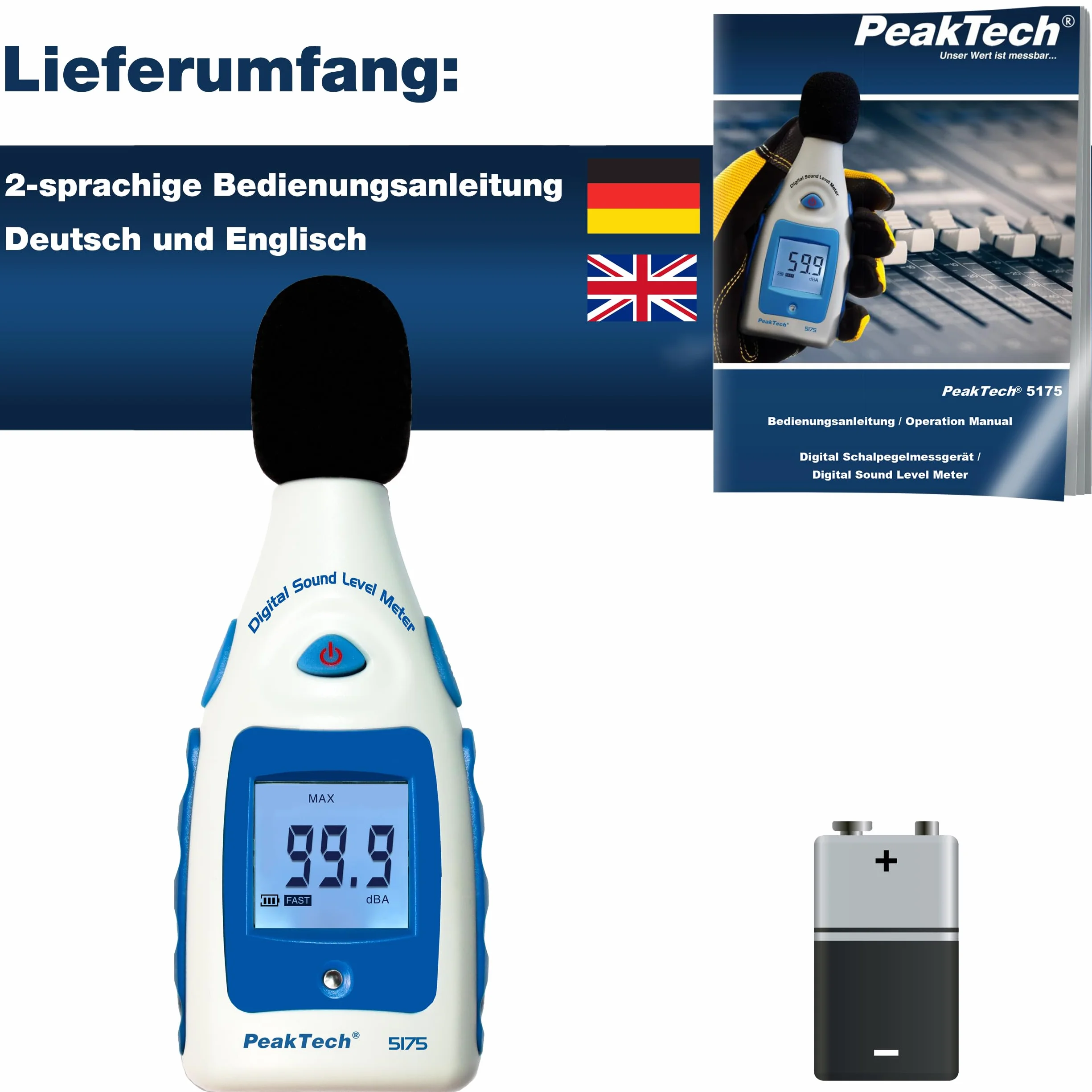 PeakTech P 5175 - Miernik poziomu dźwięku ~ 40 ... 130 dB A