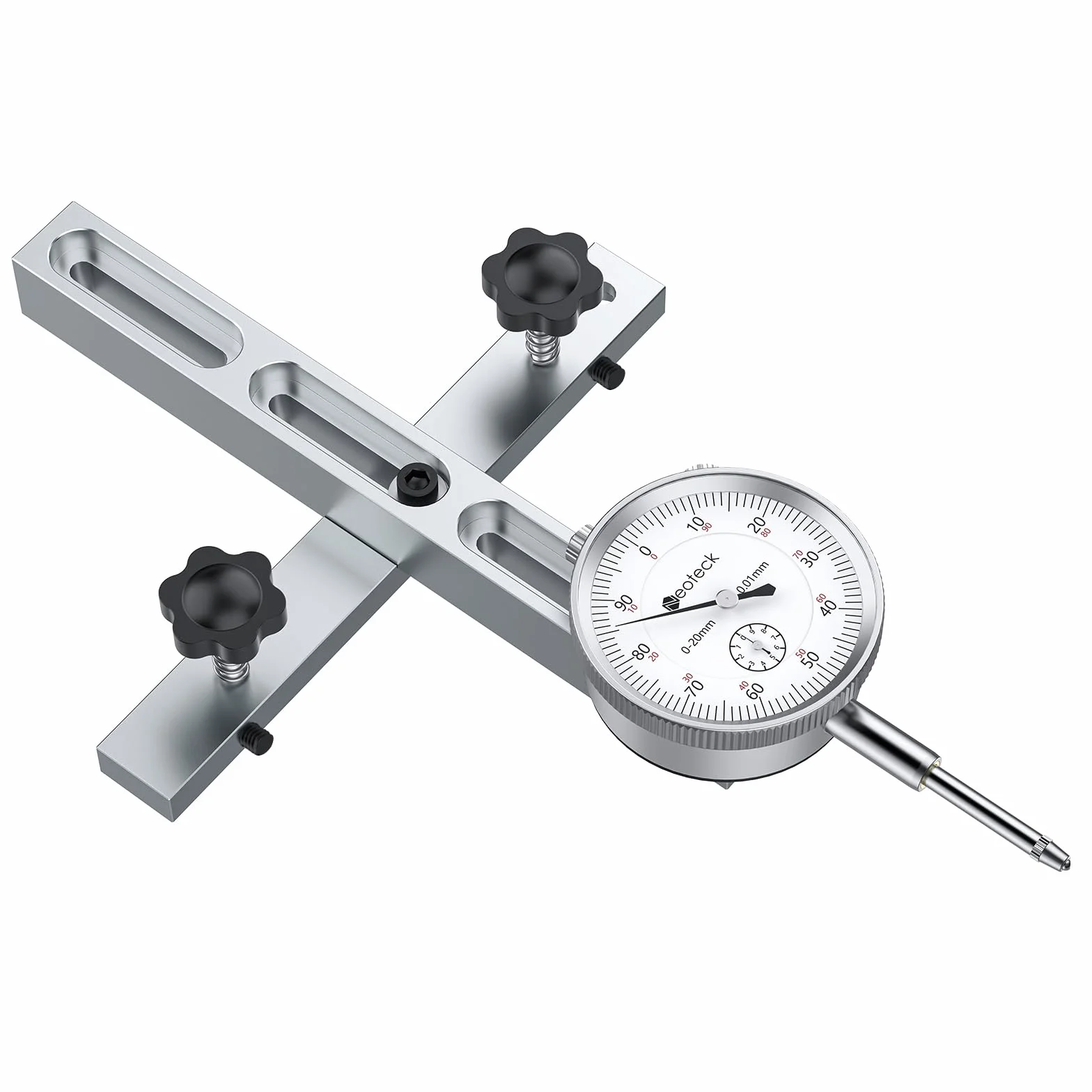 Neoteck Mechaniczny komparator 0-20 mm 0,01 mm z anodowanym prętem aluminiowym