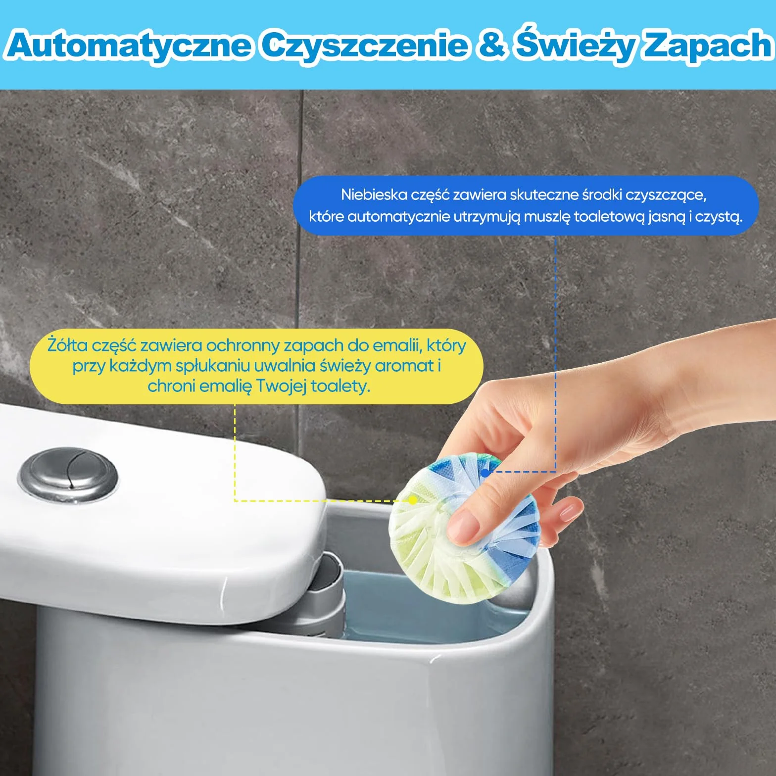 15 szt. WC odświeżacza, Duo-Aktywny czyścik do spłuczki (50 g/tabletka), Zapobiega kamieniu i brudowi, Chroni glazurę, Orzeźwiający zapach