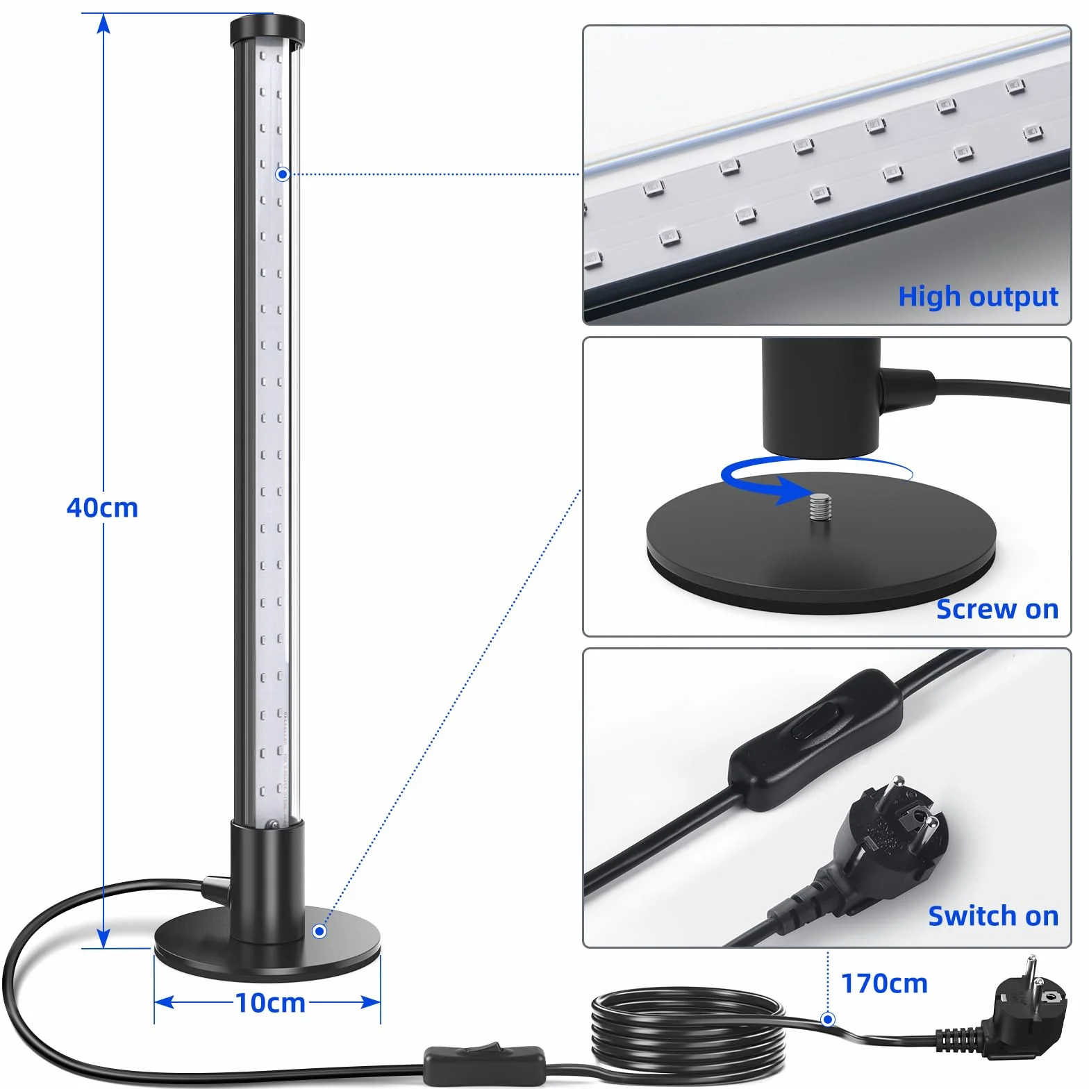 Lampa UV Barrina, lampa stojąca T10 z czarnym światłem, 14W, 385-400nm, 40cm wysokości z włącznikiem/wyłącznikiem Światło UV na Halloween, fluorescencyjny plakat Glow Party