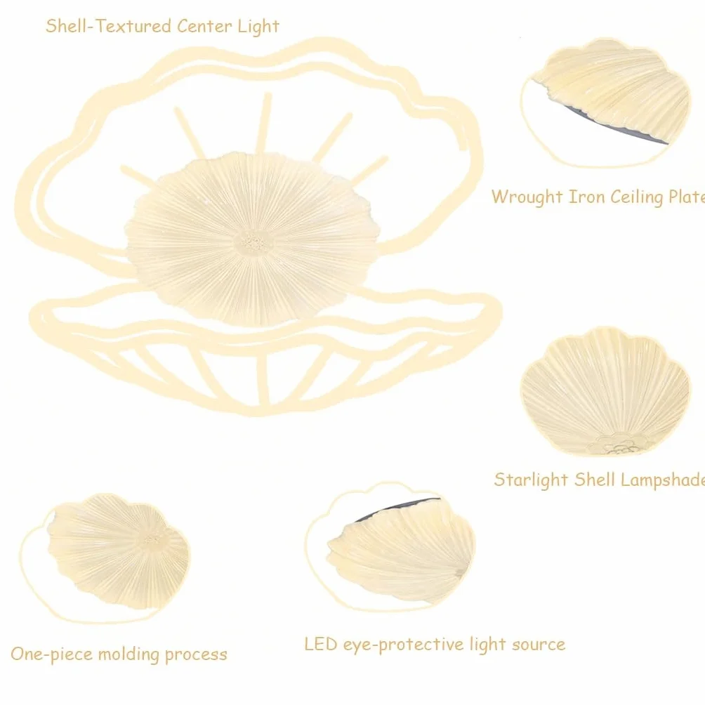Lampa Sufitowa Z Teksturą Muszli Lampa Artystyczna Oświetlenie LED 3-kolorowe Ściemnialne Styl Kremowy Miękkie Światło Chroniące Oczy Idealne Dla Sypialni Salonu Korytarza Kuchni