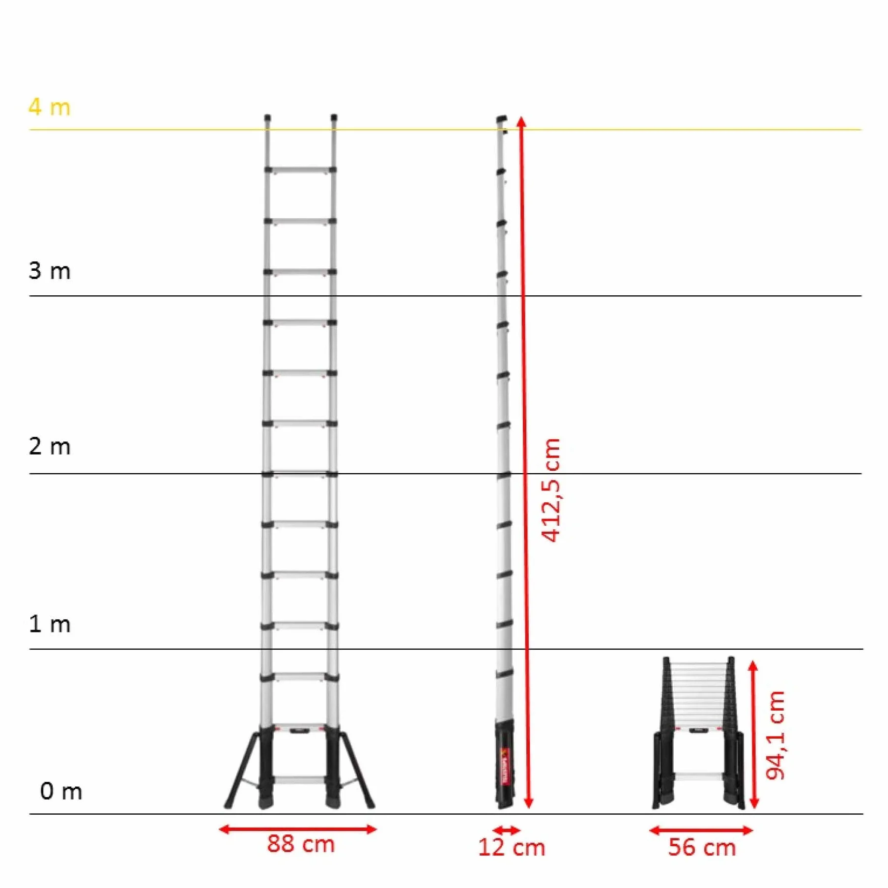 Telesteps Prime Line 4,1 m ze stabilizatorami, drabina teleskopowa bardzo mocna (72241-781)