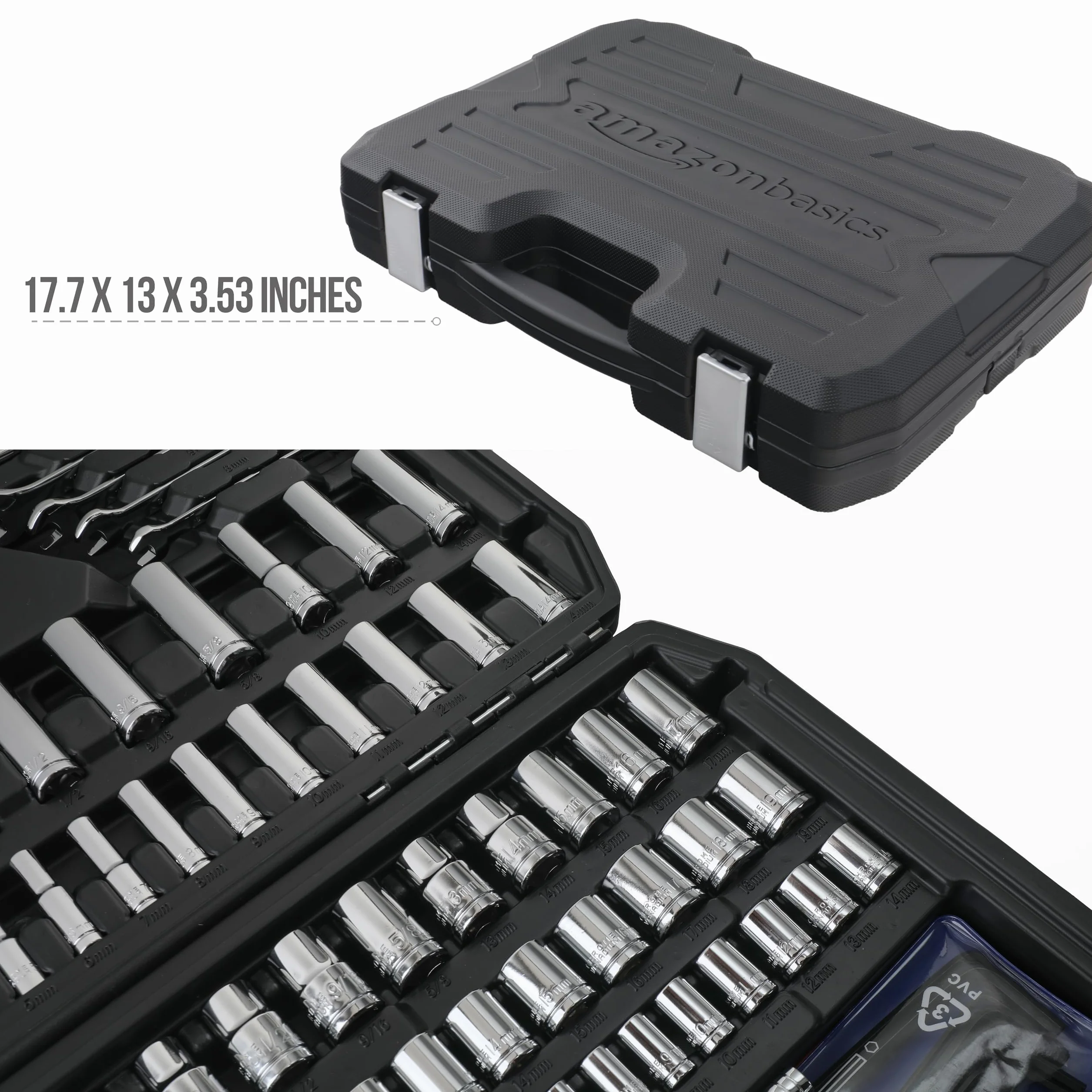 Amazon Basics Zestaw nasadek do narzędzi dla mechaników, zestaw 201-częściowy