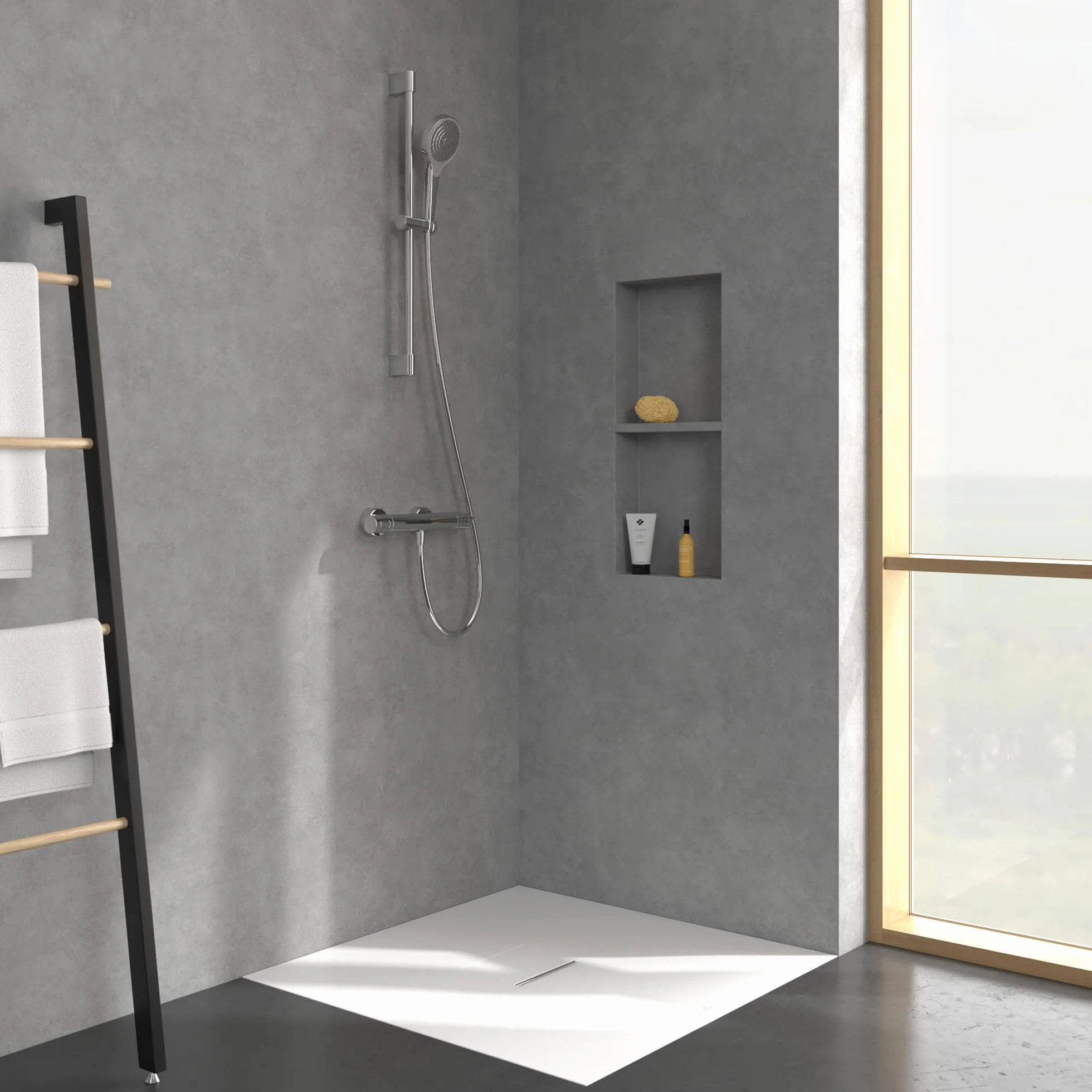 Villeroy & Boch Uniwersalny termostat prysznicowy Taps & Fittings, armatura prysznicowa z ochroną przed oparzeniem i blokadą bezpieczeństwa przy 38°, bateria mieszakowa prysznicowa natynkowa, okrągła,