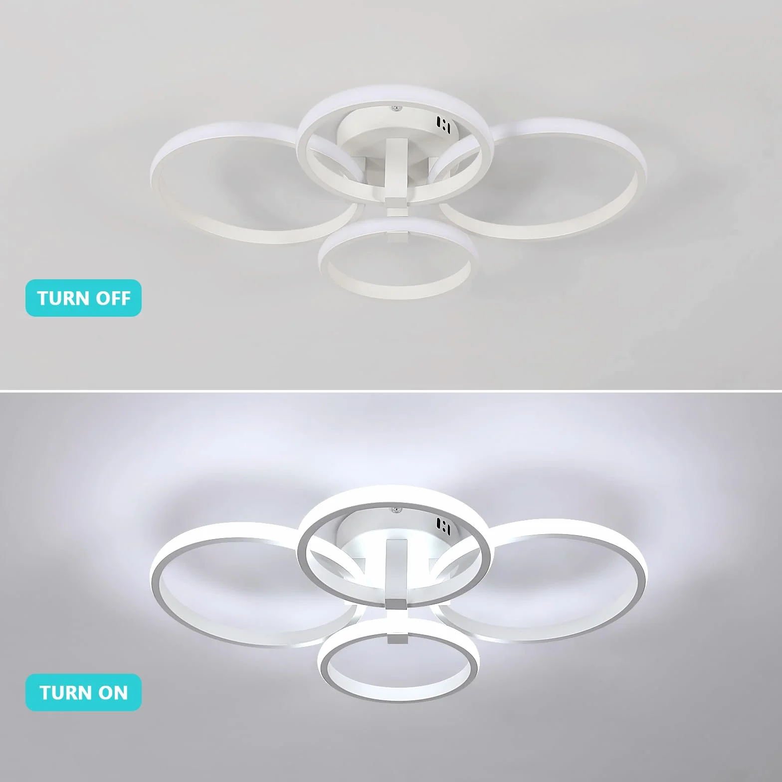 Nowoczesna lampa sufitowa LED, 48W 5400LM okrągła lampa sufitowa LED, metalowy biały żyrandol LED do salonu, sypialni, kuchni, jadalni, 6500K zimne białe światło
