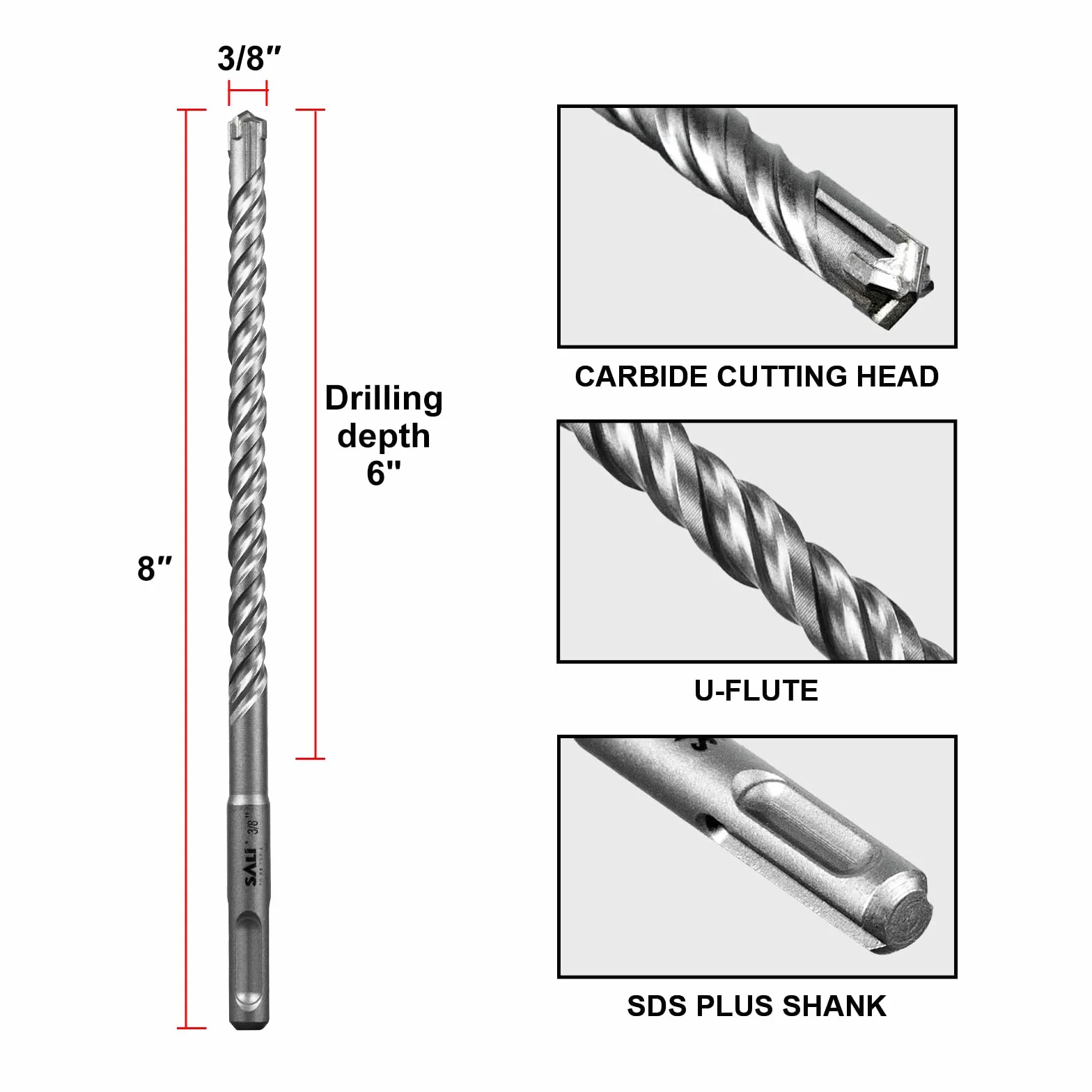 SALI Wiertła SDS Plus 10 sztuk 3/8" x 20,3 cm podwójny gwint do betonu