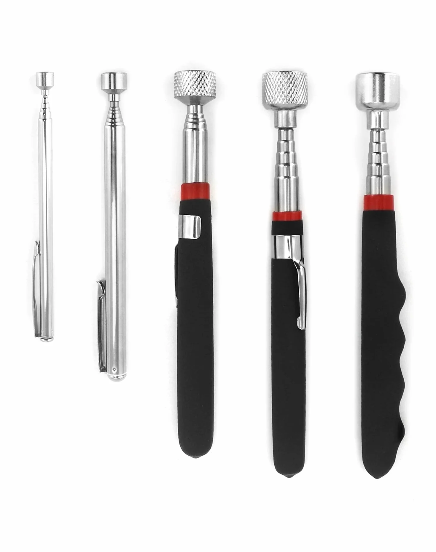 QWORK® 5 szt. Magnetyczny drążek teleskopowy, wysuwane narzędzie magnetyczne, stal nierdzewna, 1.5LB 3LB 10LB 15LB 20LB