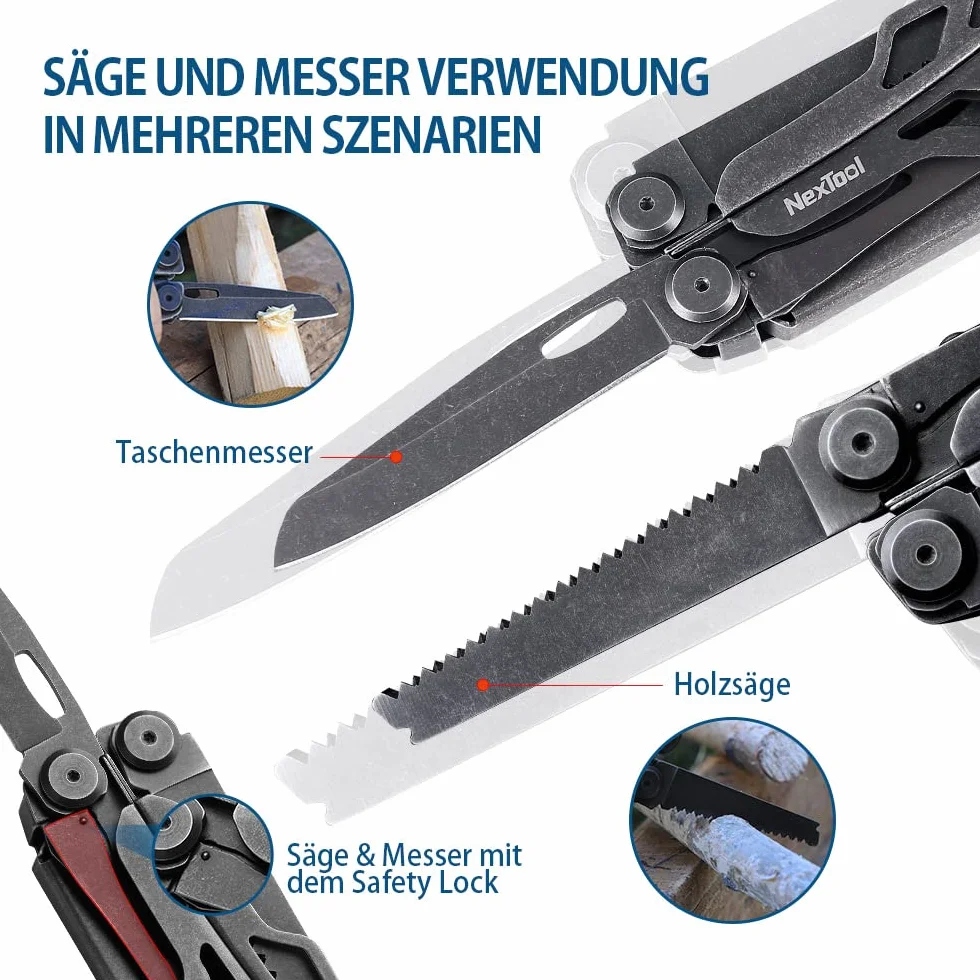 NexTool Flagship Pro narzędzie wielofunkcyjne 16 w 1, składane szczypce ze stali nierdzewnej, nóż kieszonkowy z otwieraczem do butelek/puszek, nożyczkami, nożem i piłą, na kemping, do naprawy, jako