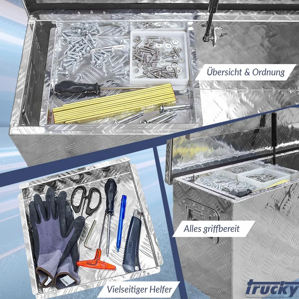 Trucky Zestaw D100 + schowek do zawieszania, skrzynka narzędziowa, skrzynka na przyczepę, aluminiowa skrzynka na przyczepę, pojemnik aluminiowy, pojemnik na wkładkę, pojemnik na przybory