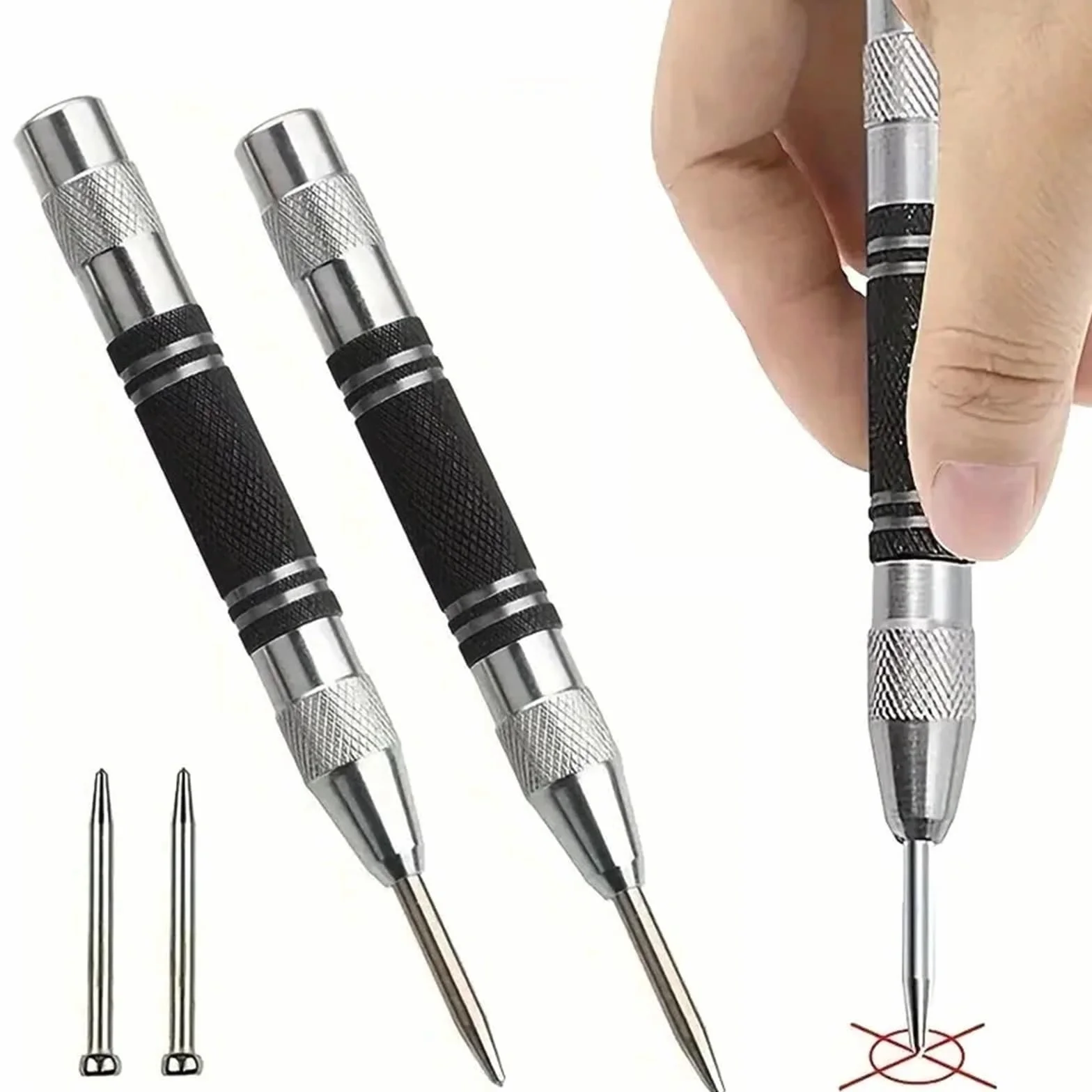 Automatic Center Punch Hole Marker Wood Metal Steel Center Drill Locator Heavy Duty Hole Punch