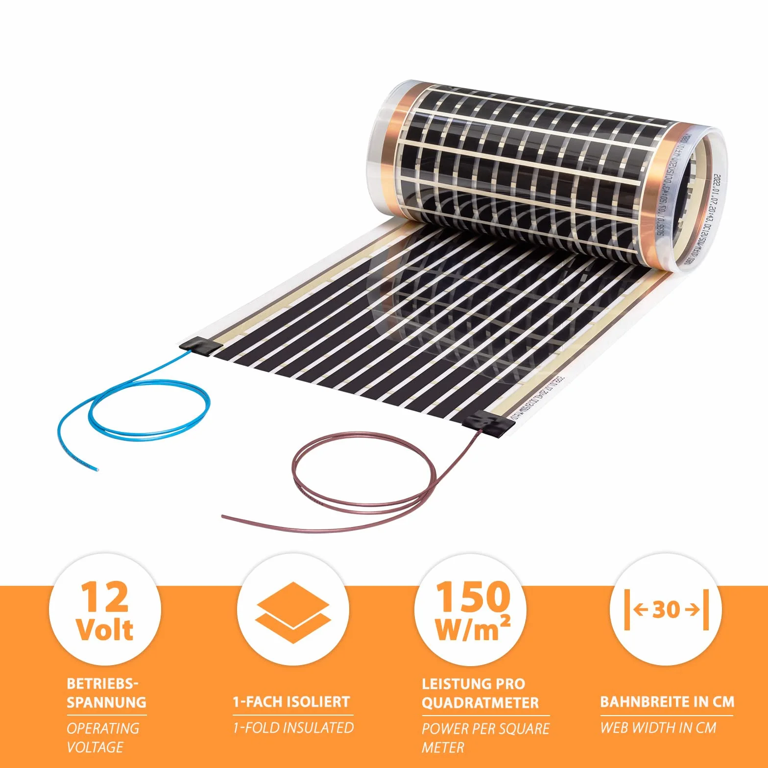 Mi-Heat Carbon Folia Grzewcza 12V 30cm 150 W/m² Ogrzewanie Podłogowe