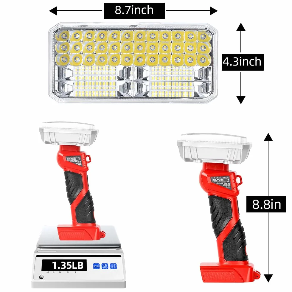 Bezprzewodowa lampa robocza 40 W do akumulatorów litowo-jonowych Milwaukee 18 V, reflektor roboczy LED z portem USB, 4200 lm stop aluminium, super jasne oświetlenie robocze w miejscu pracy, do użytku