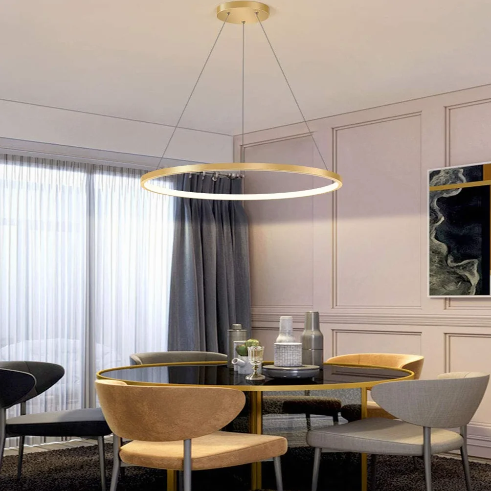 Lampa wisząca LED, do salonu, z żyrandolem, nowoczesna, do jadalni, okrągła, z aluminium, akrylu, lampa sufitowa, złota, 1 okrąg, 60 cm