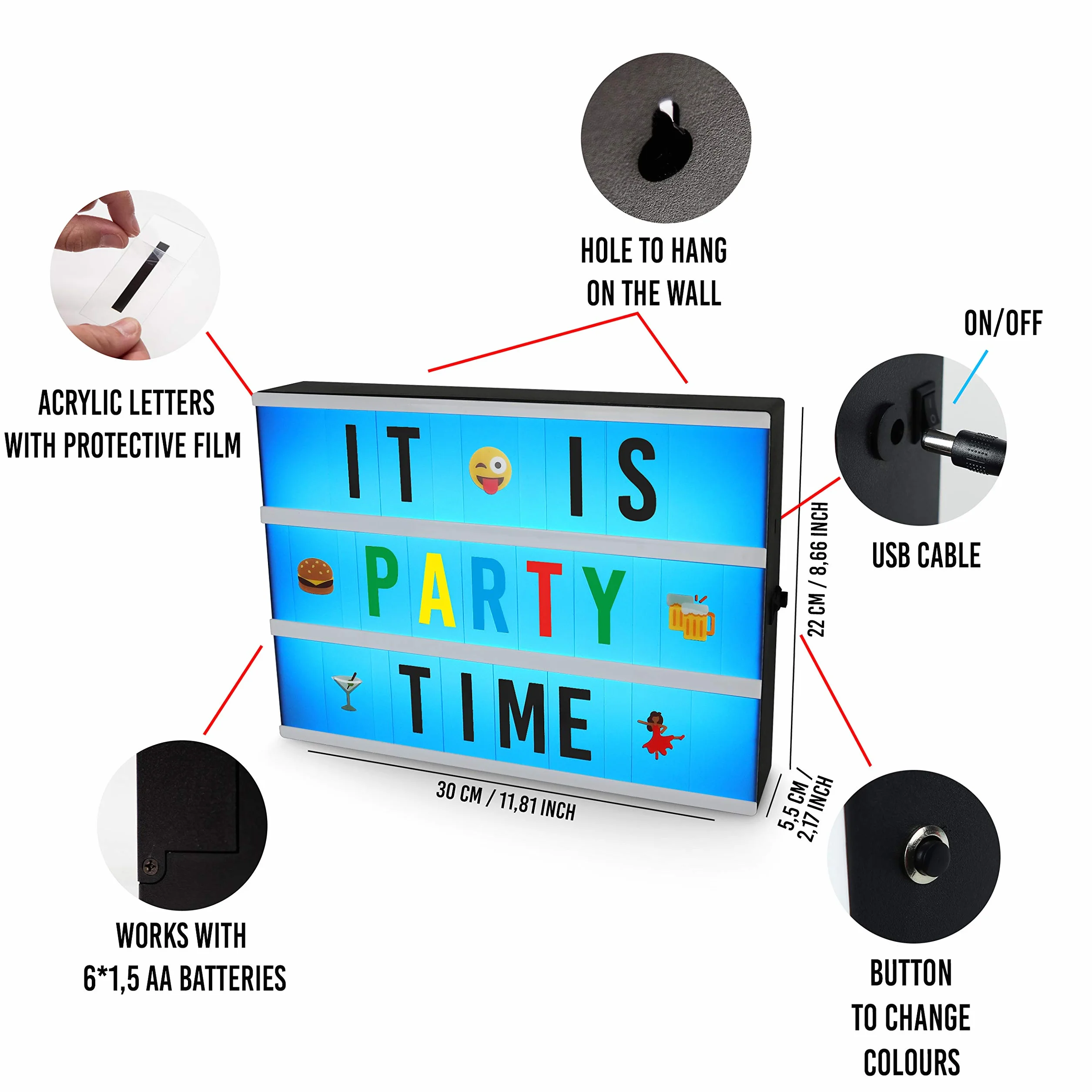 BONNYCO A4 Kinowy Lightbox Zmieniający Kolor 400 Liter Symboli Emoji Pilot 2 Markery LED 16 Kolorów