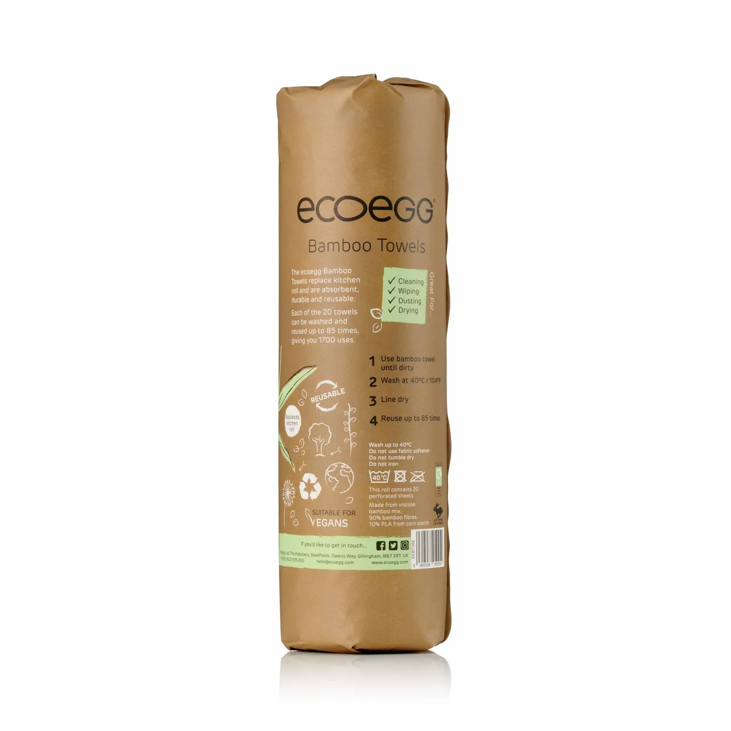 Ecoegg Bambusowe ręczniki kuchenne, wielokrotnego użytku, przyjazna dla środowiska alternatywa dla papieru kuchennego, wykonane w 100% ze zrównoważonych źródeł, super chłonne, 20 białych ręczników,