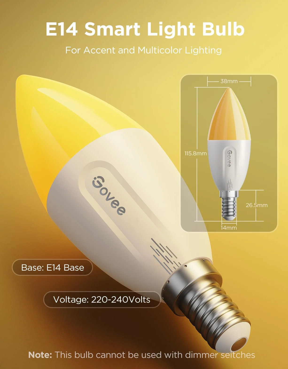Govee E14 Inteligentna żarówka RGBWW, inteligentna żarówka współpracująca z Matter, Alexą i Asystentem Google, 450 lm, 4,8 W, 16 milionów kolorów DIY, 54 sceny, 2 sztuki