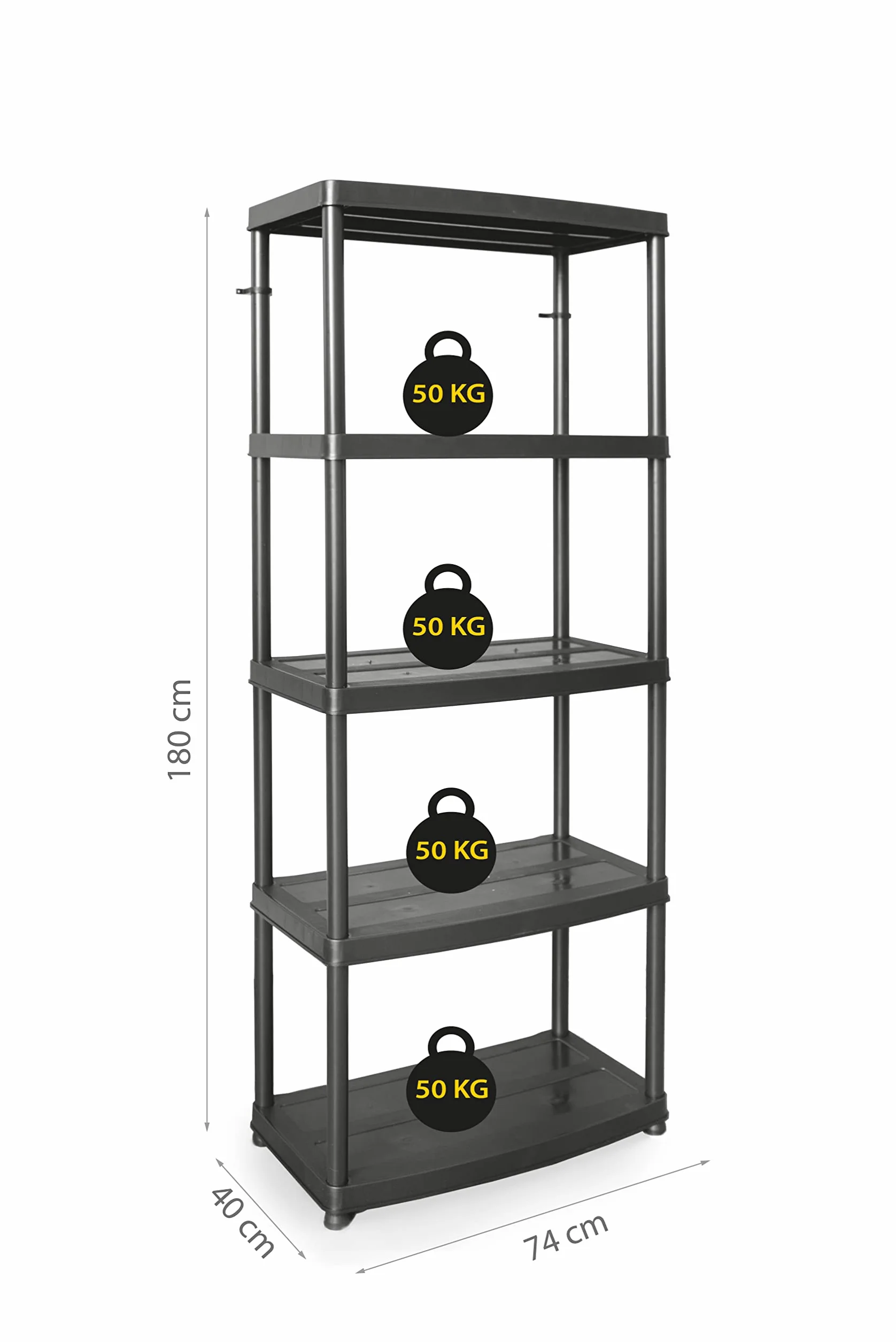DRABEST Plastikowy regał magazynowy 5 Półek 180x74x40cm Udźwig 50kg na półkę