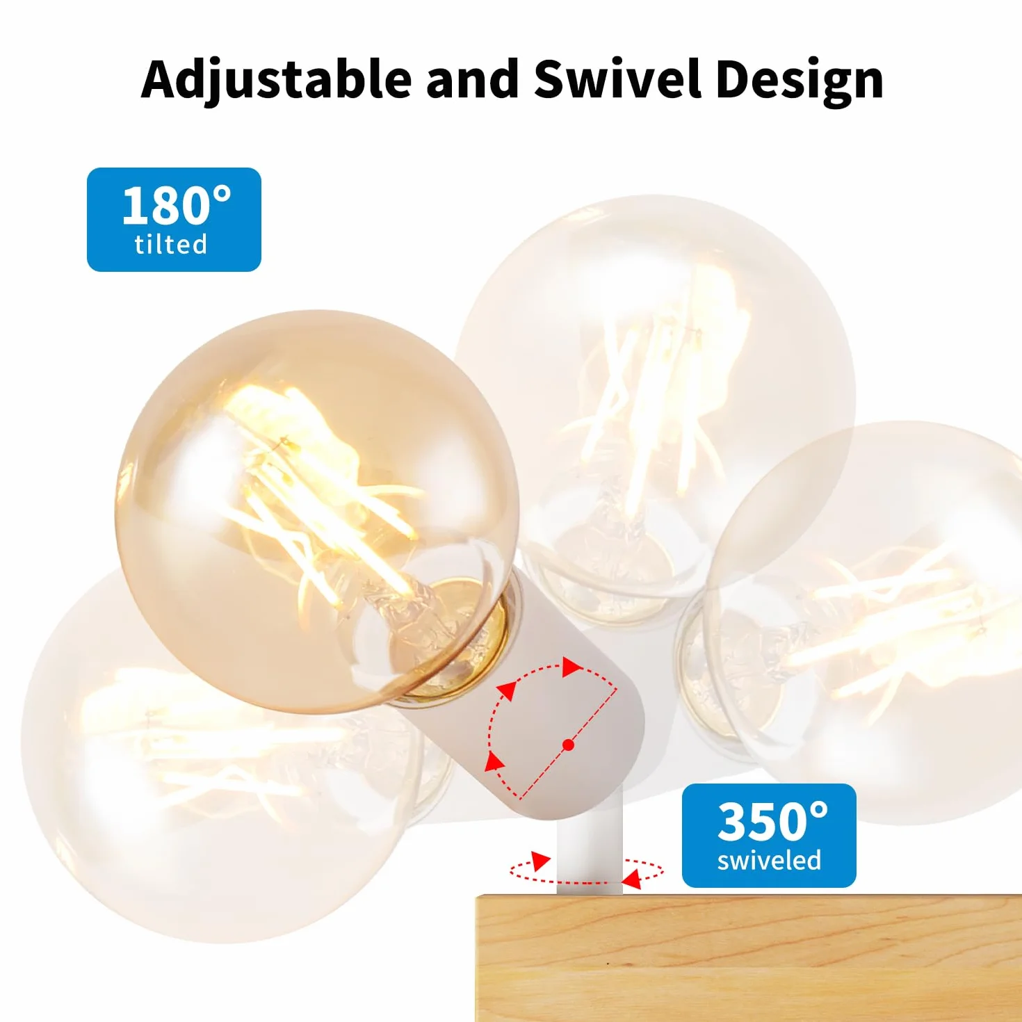 LVWIT Lampa sufitowa LED E27 z 3 reflektorami, białe oświetlenie wewnętrzne, drewniana lampa sufitowa z prostokątną podstawą, lampa ścienna do sypialni, żyrandol kuchenny (bez żarówek)