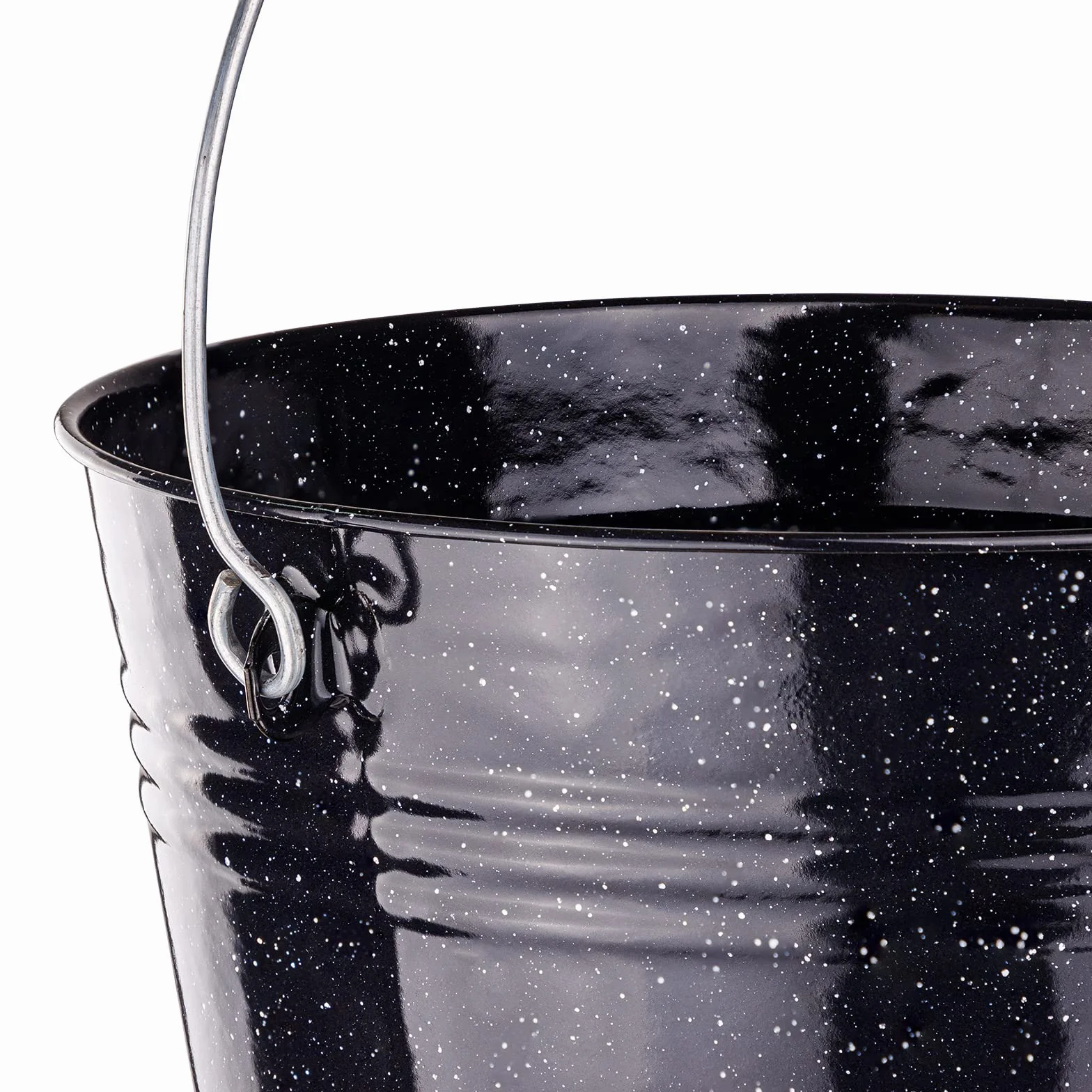 Emaliowany kominek, wiadro na popiół, wiadro na węgiel, dekoracja w stylu wiejskim, 10 l, kolor czarny, emaliowany, z drewnianym uchwytem
