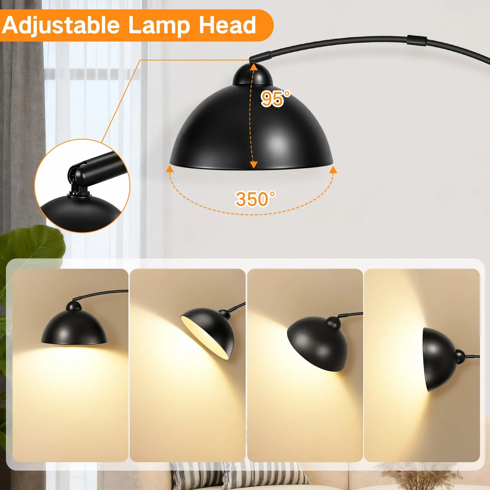 OUTON Lampa łukowa, lampa stojąca LED z funkcją ściemniania | 4 temperatury barwowe, czarna, lampa stojąca do salonu, sypialni, biura