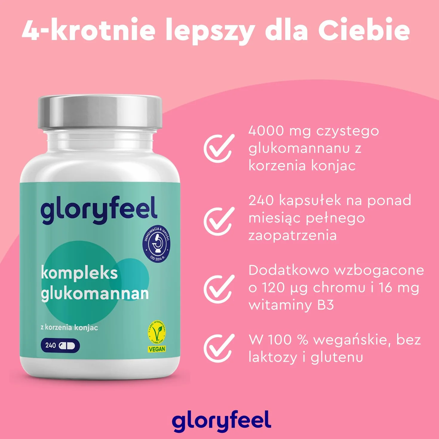 Glukomannan 4000 mg 240 kapsułek z niacyną i chromem Korzeń Konjac odchudzanie wegańskie
