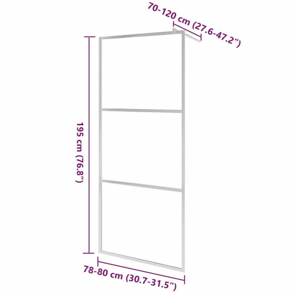 Ścianka prysznicowa do kabiny prysznicowej, półmatowe szkło hartowane ESG 80 x 195 cm, regulowany profil aluminiowy, elastyczny drążek podporowy, ochrona przed pryskaniem z 3 szklanymi