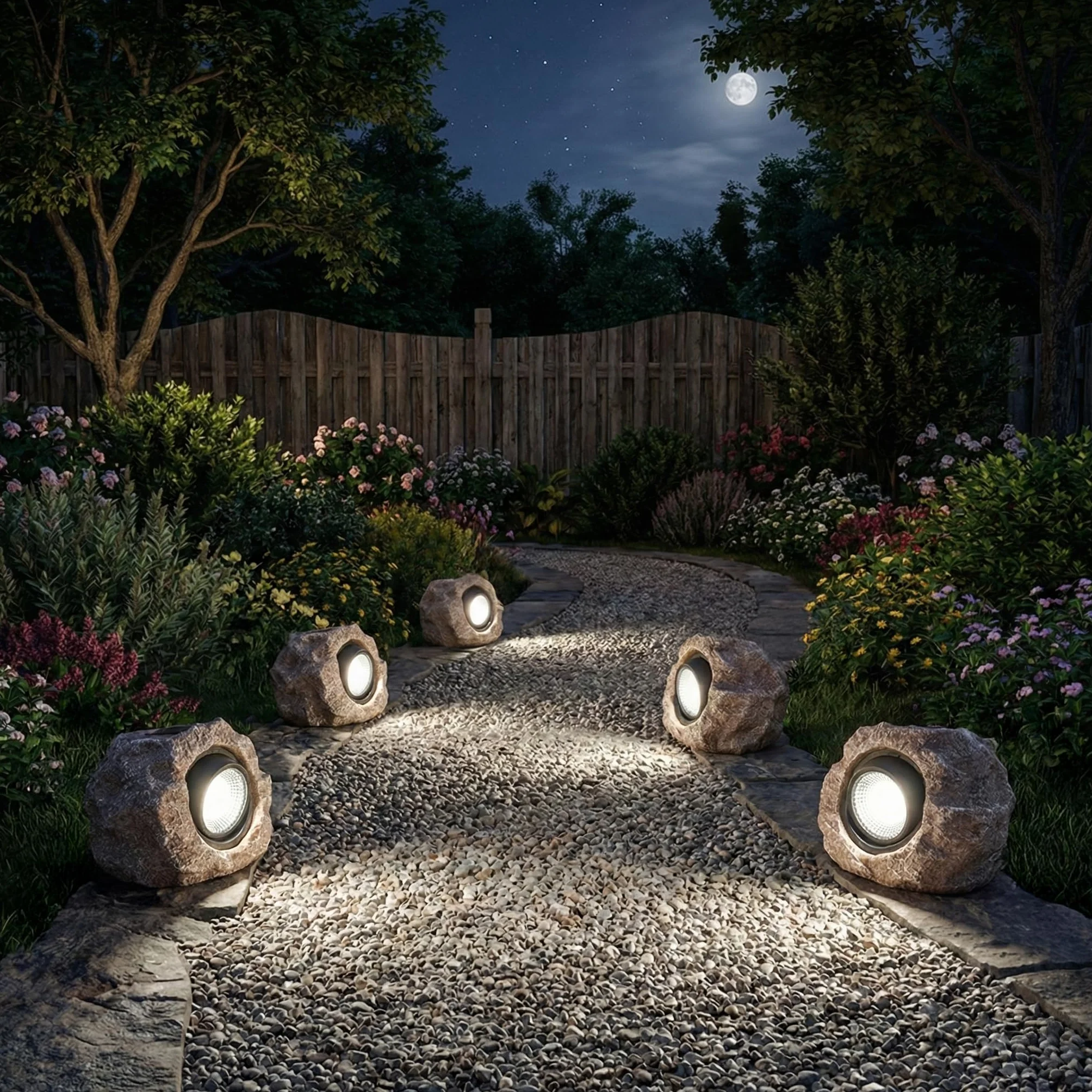 Candieslife Solarne lampy ogrodowe na zewnątrz – IP65 LED wodoodporny reflektor solarny, zasilane energią słoneczną, dekoracyjne lampy ogrodowe z kamienia na ścieżkę, chodnik, podwórko, patio (4