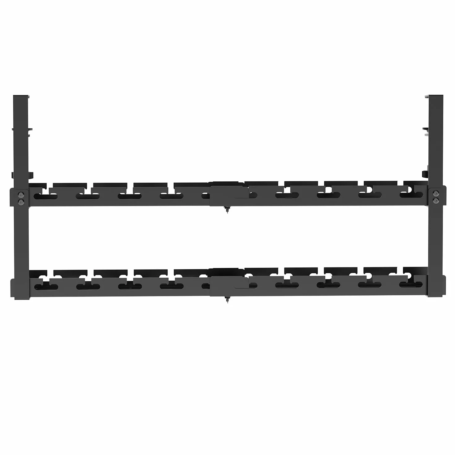 Maclean MC-102B - Organizer kabli z 2 półkami, regulowany, z mocowaniem zaciskowym 433-728 mm, wytrzymały uchwyt na gniazdo 5 kg, z przepustem kablowym i zapięciami na rzepy
