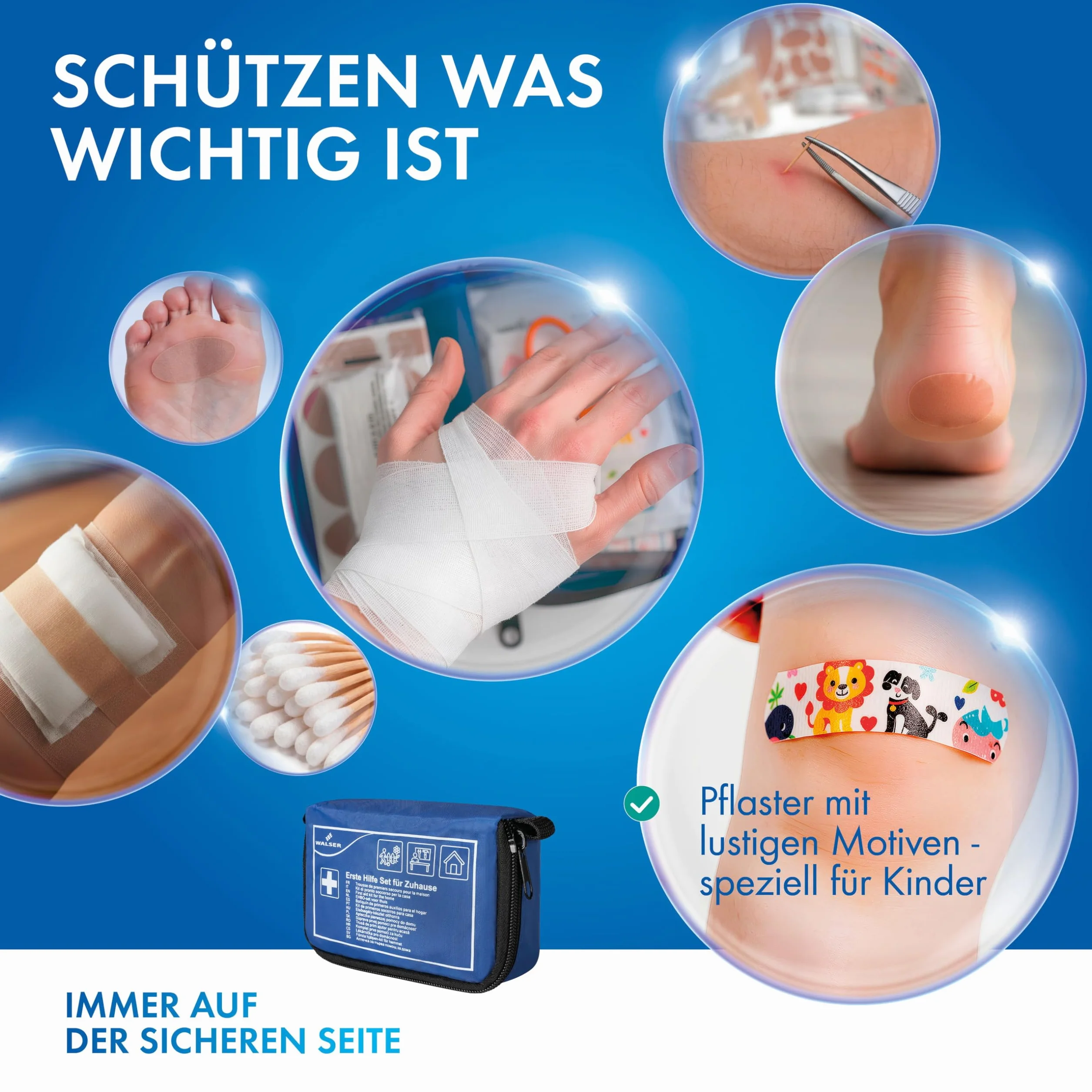 WALSER Premium mini apteczka pierwszej pomocy do domu, wodoodporna torba pierwszej pomocy 2026, poręczny zestaw awaryjny z 107 częściami, kompaktowy zestaw pierwszej pomocy, zestaw apteczki podróżnej