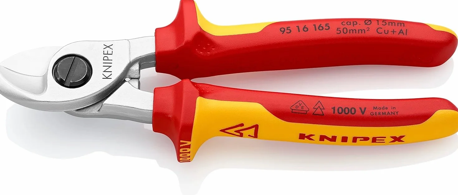 KNIPEX Nożyce do kabli chromowany z wielokomponentowymi osłonkami, izolowane wg VDE 165 mm, 95 16 165