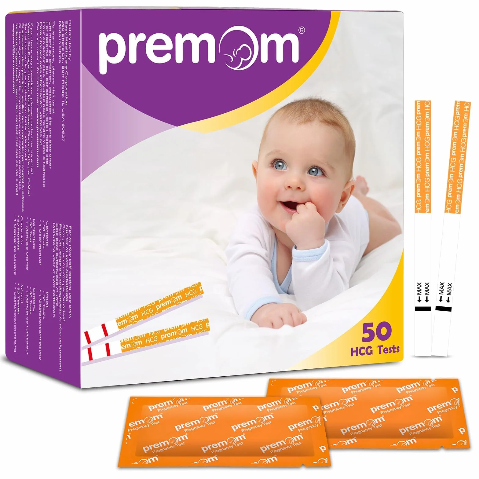 Premom Wczesne testy ciążowe Paski 50 czułych testów HCG 10 mIU/mL
