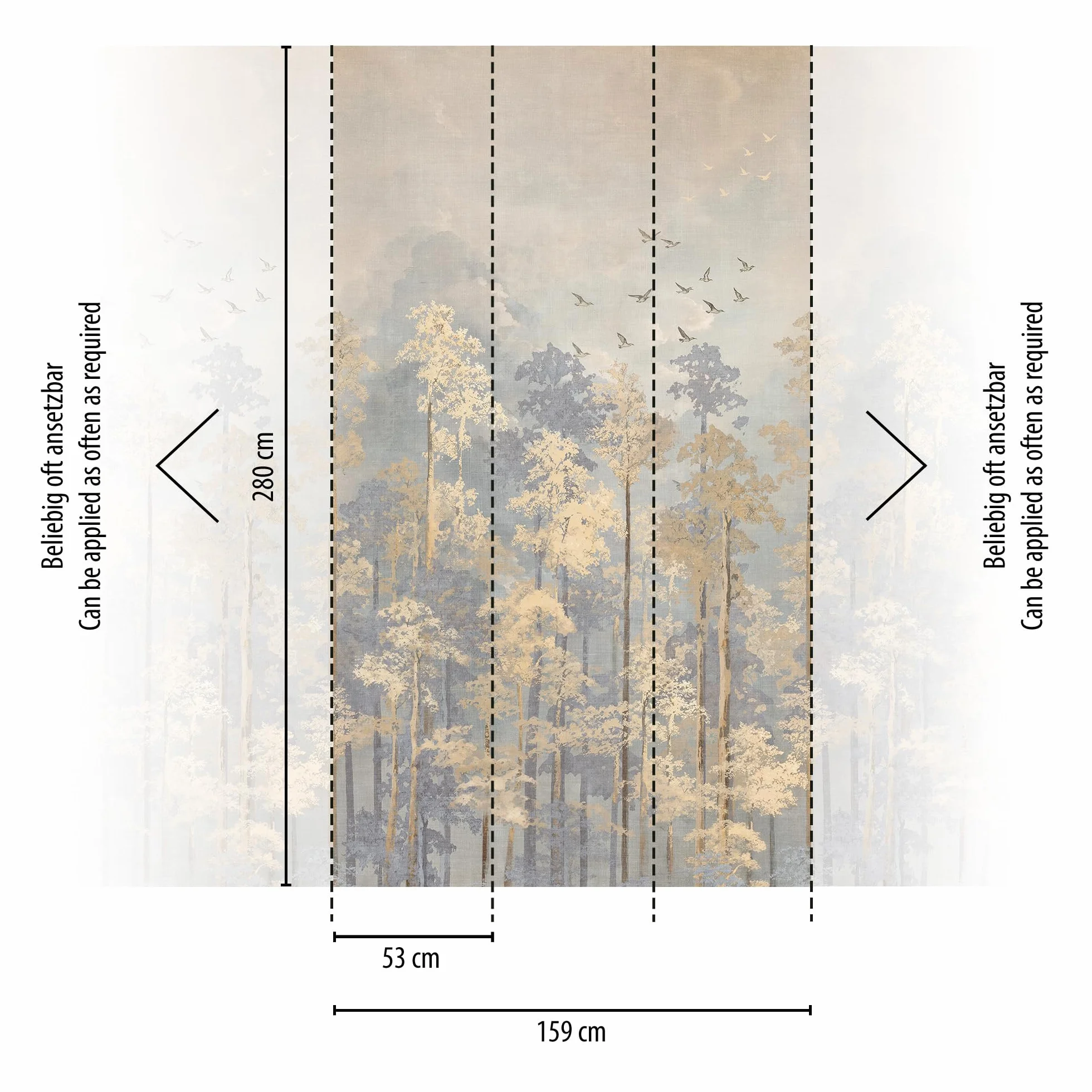 livingwalls CosmoLiving tapeta flizelinowa z motywem lasu beżowy, niebieski, żółty – dekoracyjna tapeta panoramiczna z motywem 8,80 x 0,53 m od COSMOPOLITAN – 791447