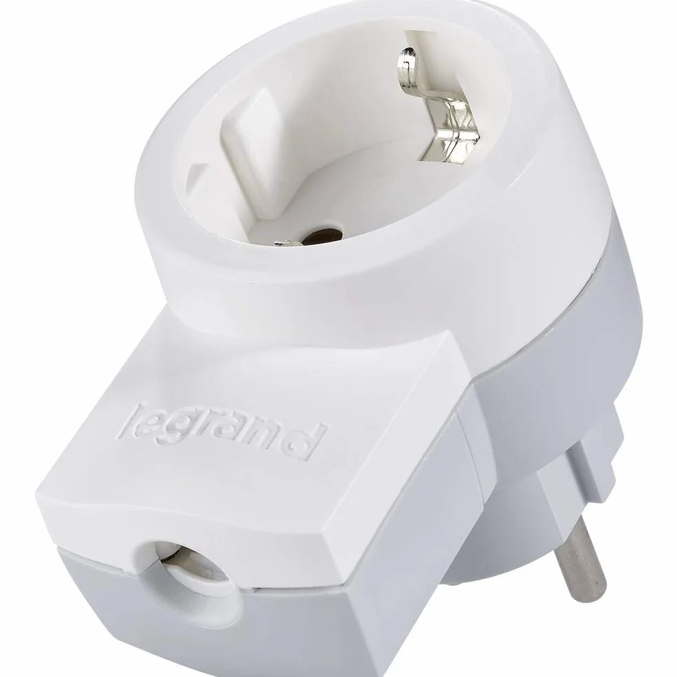 Legrand 050462 Wtyczka ze Stykiem Ochronnym z Gniazdkiem, Biała/Szara, 16A/230V
