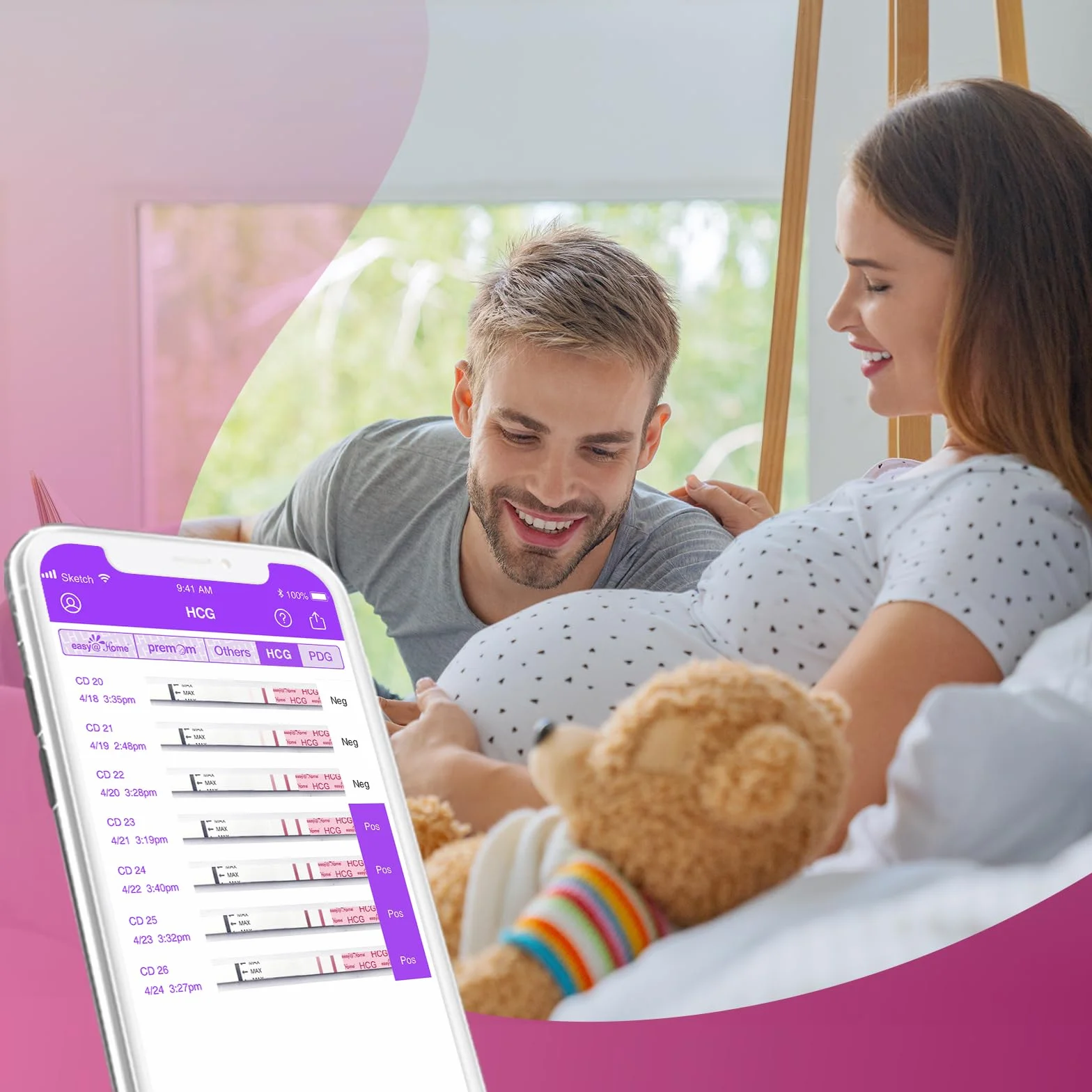 Easy@Home 15 czułych testów na wczesną ciążę: szybki test hCG w moczu 10 mIU/ml z inteligentną aplikacją Premom丨Strip Pregnancy Test.