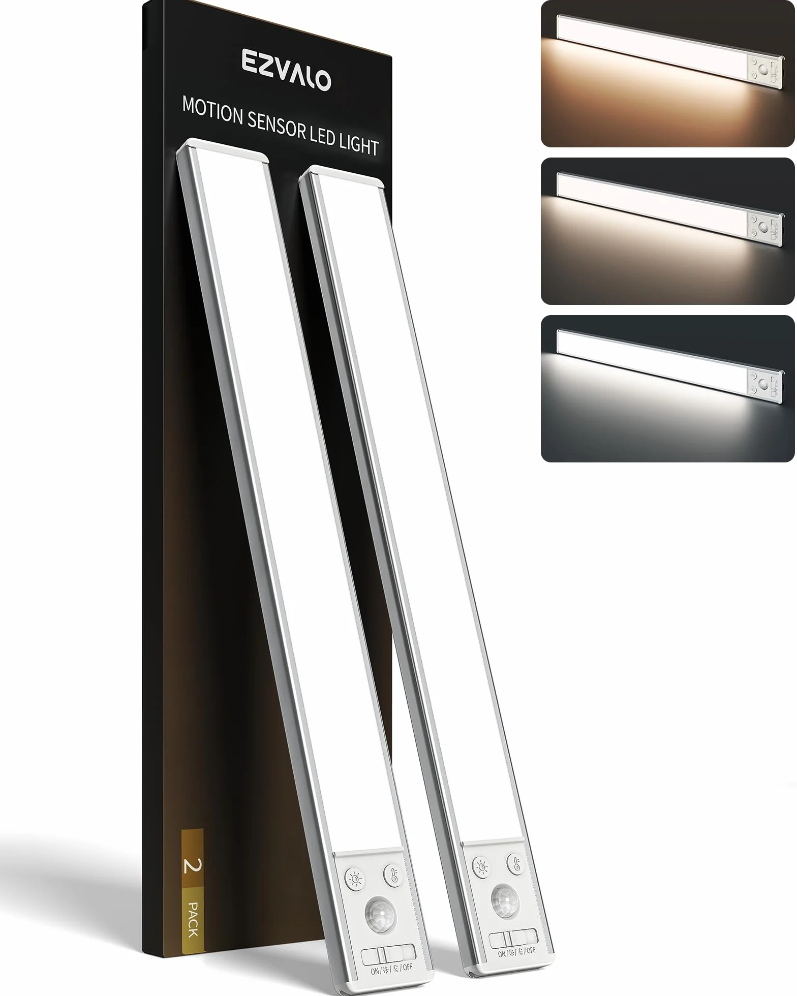 EZVALO Oświetlenie LED szafki 37 cm 134 diody bezprzewodowe czujnik ruchu 3200 mAh ściemnianie 3 tryby kolorów srebrny 2 sztuki