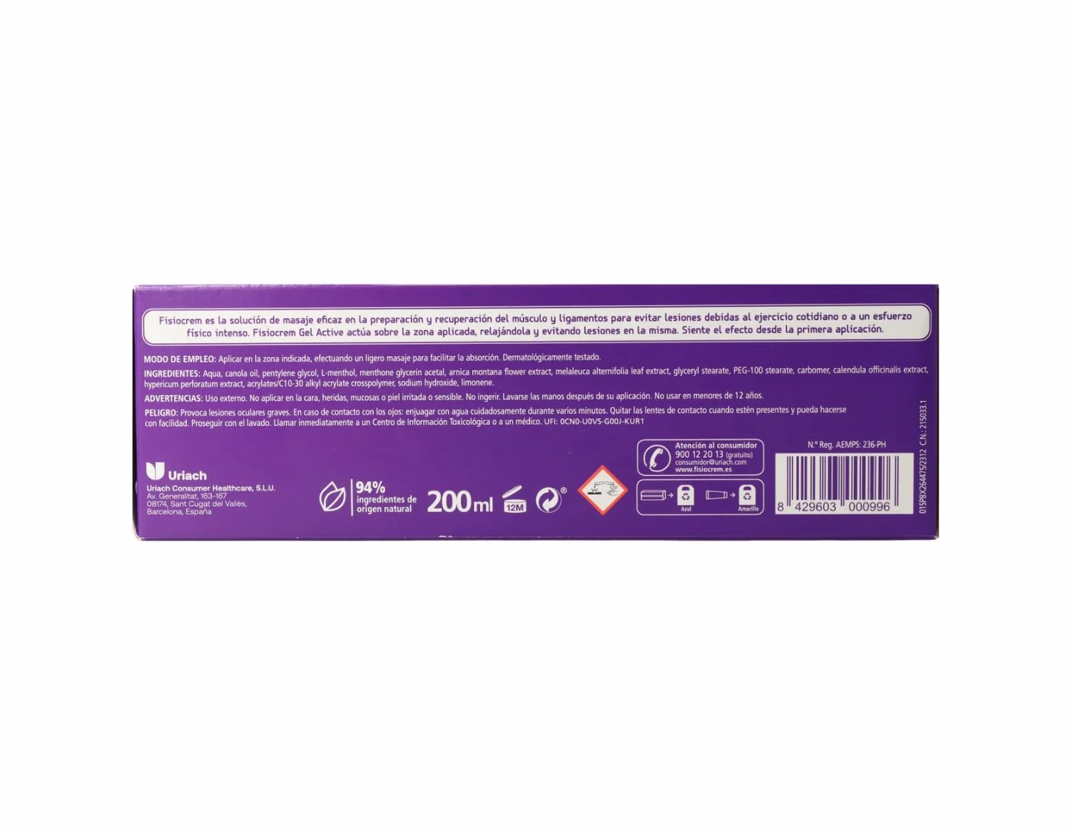FISIOCREM | Gel Active | 200 ml | Oryginalny zaktualizowany format | Przygotowuje i odzyskuje mięśnie i więzadła | Efekt zimna | Arnika, Hypericum, Calendula, Melaleuca