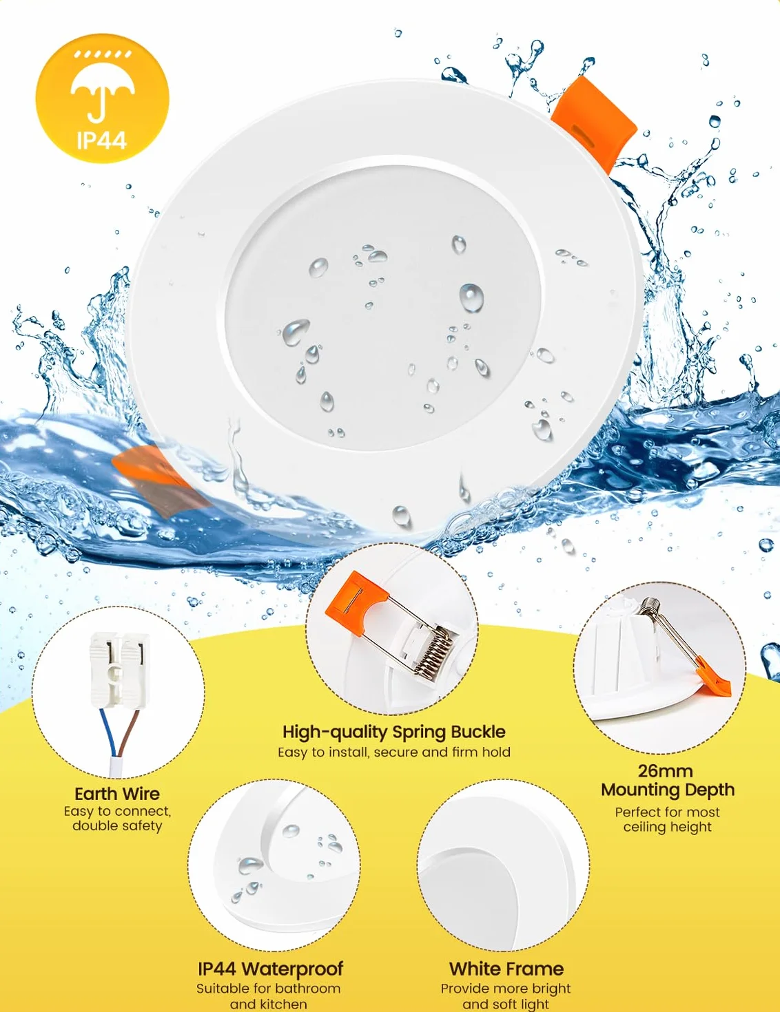 Reflektor LED do zabudowy 230V 6W IP44 4000K 600lm 68-80mm Ø zestaw 6 sztuk