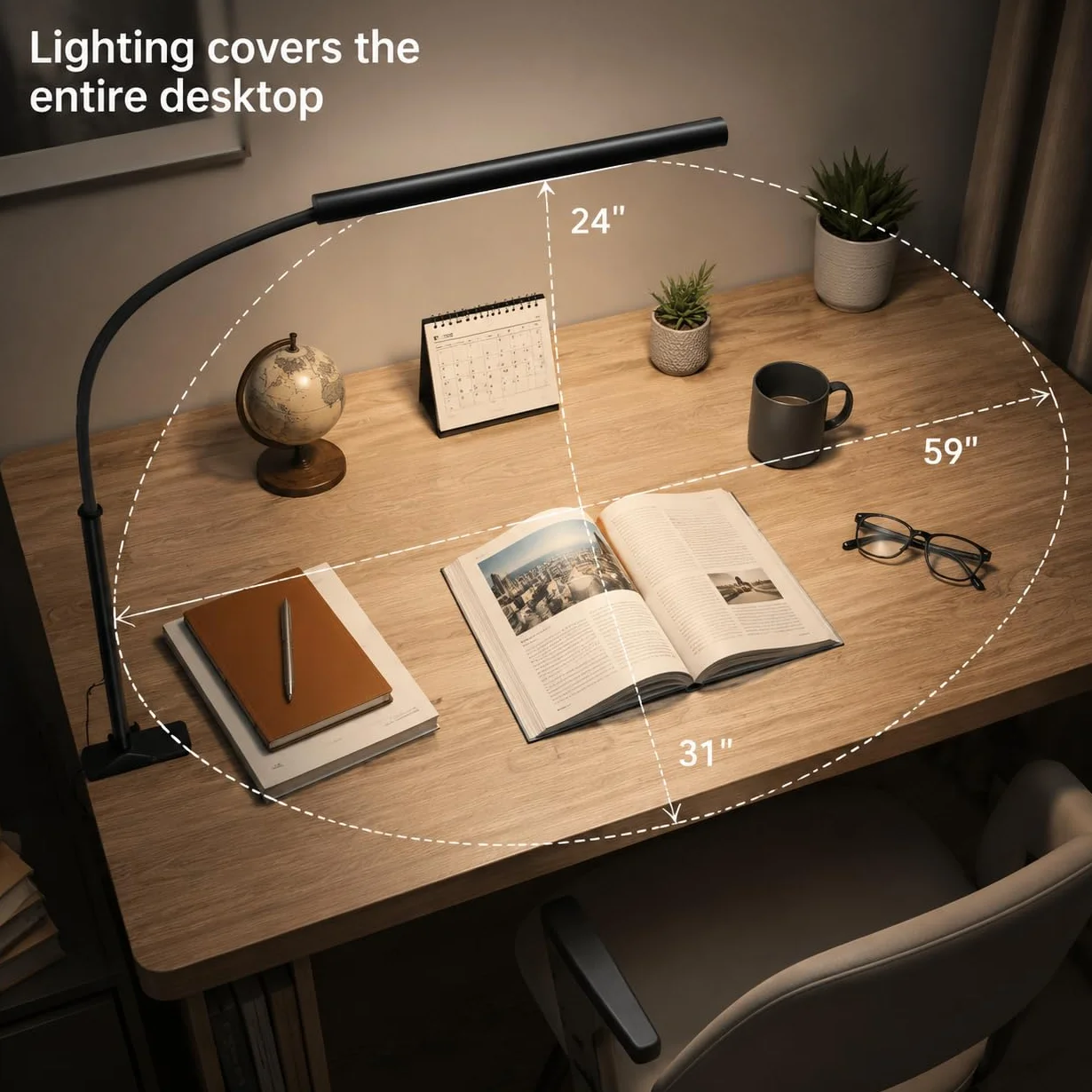 Lampa biurkowa LED z zaciskiem, ochrona oczu, lampa biurkowa, 5 trybów, 10 regulacji jasności, elastyczna 360°, lampa typu gęsia szyja, do domowego biura, lampy z adapterem USB (czarna)