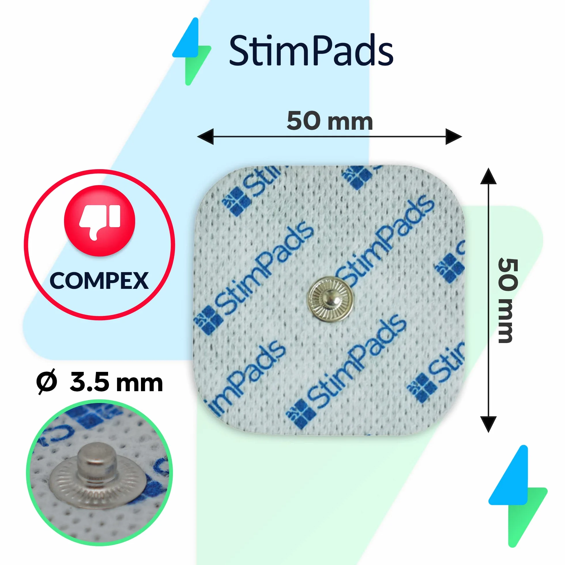 EMS i TENS podkładki do elektrod, 4 sztuki, 50 x 50 mm, z zatrzaskiem 3,5 mm, nadają się do sanitas, Beurer, Bluetens, itd. - niezawodne, wysokiej jakości produkt medyczny z certyfikatem