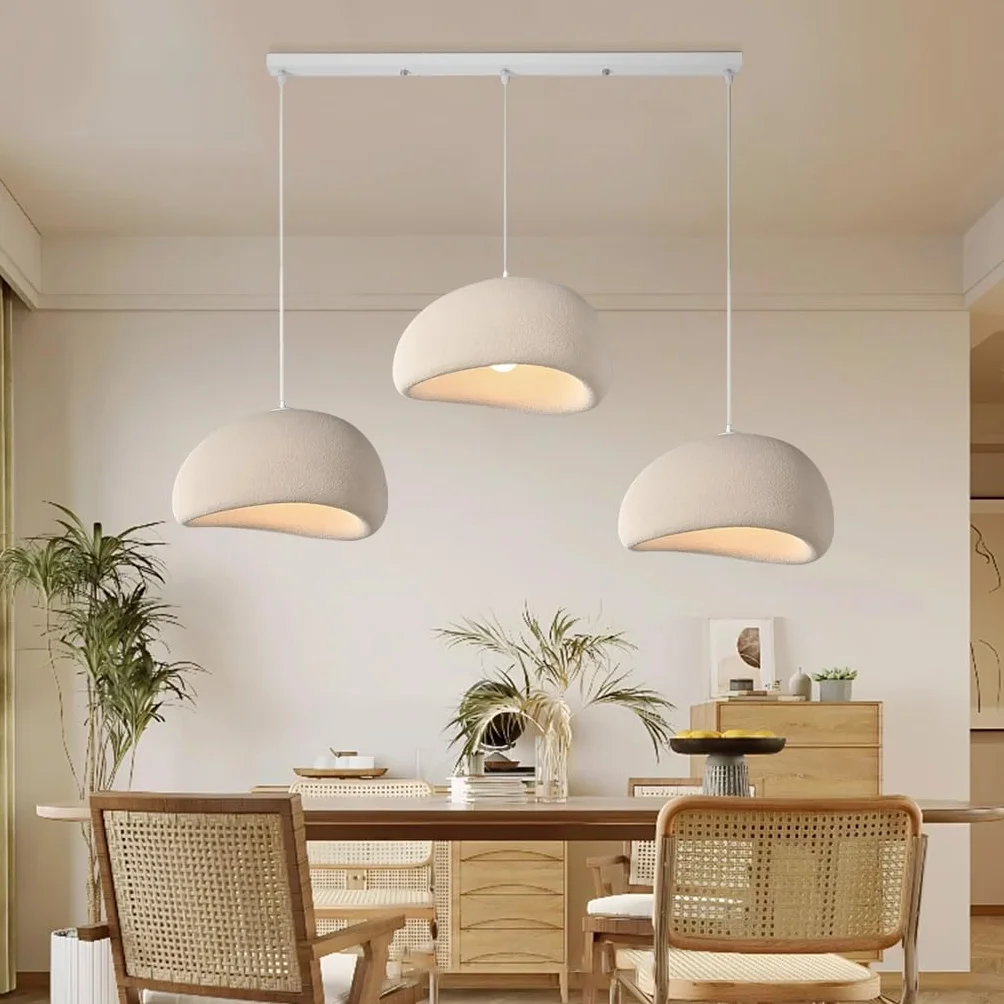 YUPIN Nowoczesna Lampa Powieszna Kremem Ręcznie Restauracja Wiszące Lampy Wabi-sabi Brązowa Światło Wiszące E27 Regulowany Żyrandol Dekoracyjny Salonu Sypialnia Światło Sufitowe 3 Głowy(A Blaiken Brow