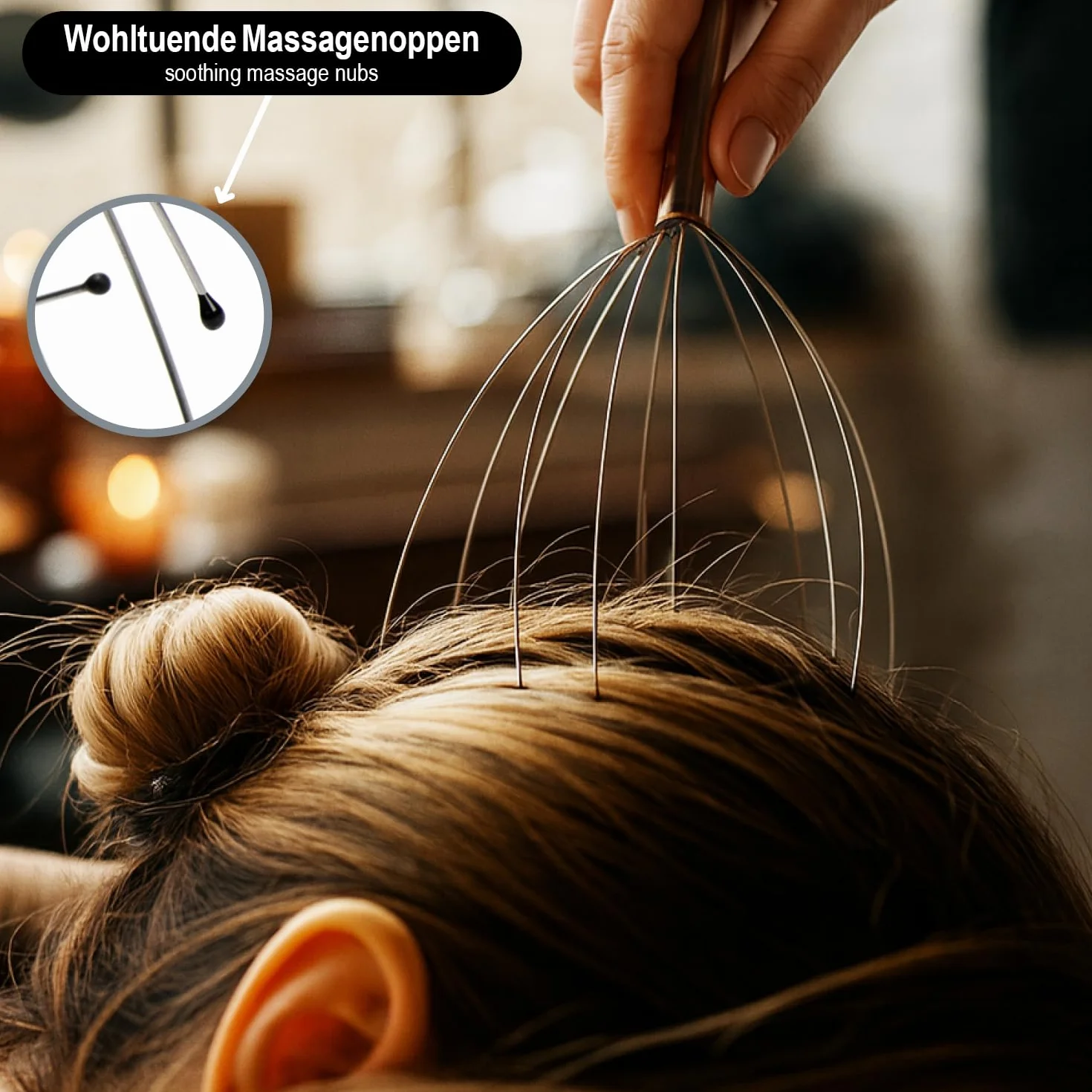 COM-FOUR® 2x pajak do masazu glowy z 12 palcami masujacymi - urzadzenie do masazu relaksacyjnego - drapak do glowy dla relaksu - akupresura dla lepszej jakosci snu (4 sztuki - w kolorze brazu)