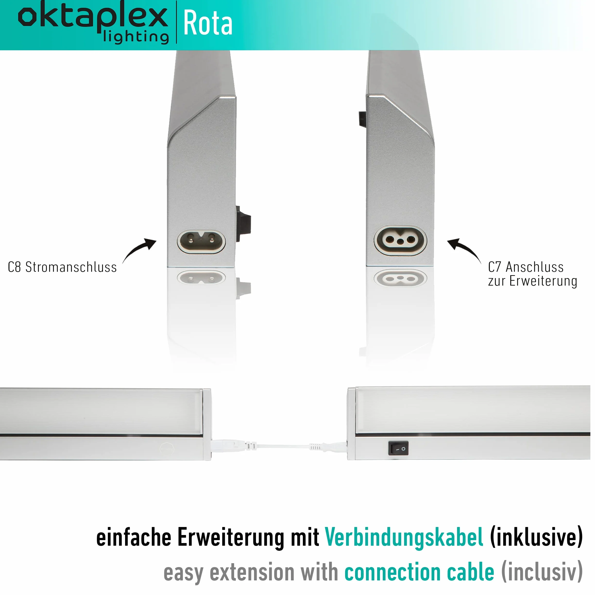 Oktaplex lighting Lampa podszafkowa kuchnia LED aluminium 15 W 230 V neutralna biel 4000 K 90 cm obrotowa lampa podszafkowa Rota 1200 lm listwa LED z przełącznikiem