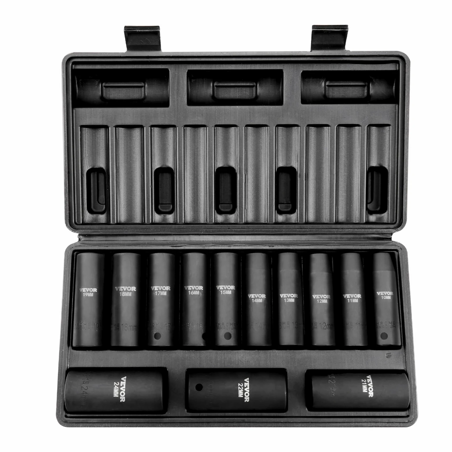 VEVOR Zestaw nasadek udarowych 1,27 cm, 13-częściowy zestaw nasadek głębokich metrycznych 10-24 mm, 6-punktowa stal stopowa CR-V do automatycznej naprawy, łatwe do odczytania oznaczenia rozmiaru,