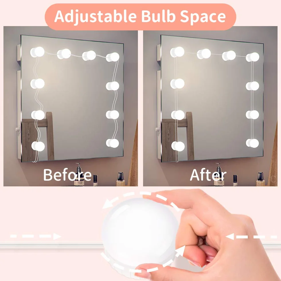 OUSFOT Lampa LED do lustra, styl Hollywood, oświetlenie do makijażu z przełącznikiem, 10 ściemnianych, regulowana długość, zimna biel, opakowanie wielokrotnego użytku (ciepła biel)