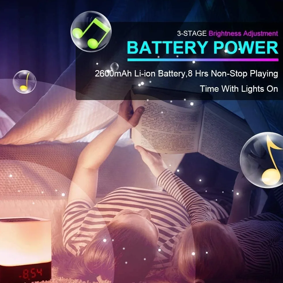 Głośnik Bluetooth 5 w 1 ze światłem, budzik świetlny RGB, zmiana kolorów, lampka nocna, dotykowa, ściemniana, budzik cyfrowy z USB, zestaw głośnomówiący, odtwarzacz MP3, fajne rzeczy dla
