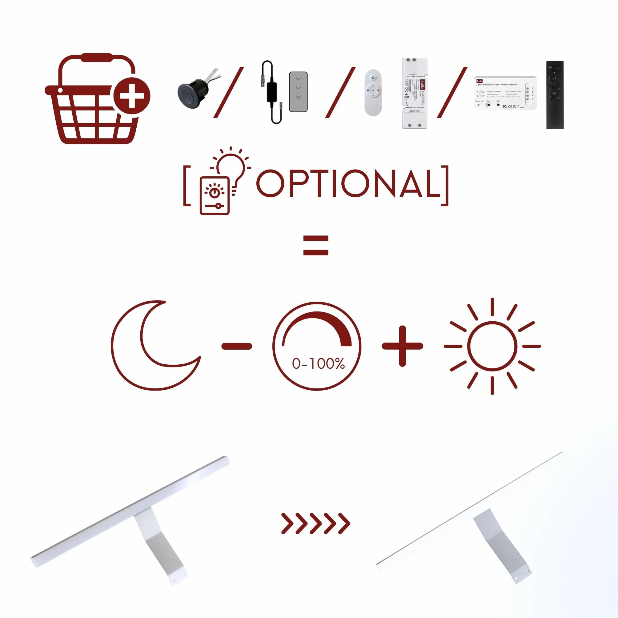 cielęcina, lampa LED do montażu lustra Lancea, 34 cm, zestaw z gniazdkiem i przełącznikiem, 5000 K, 470 lm, 230 V AC/12 VDC, lampa do zabudowy szafki z lustrem, srebrna, zimna biel